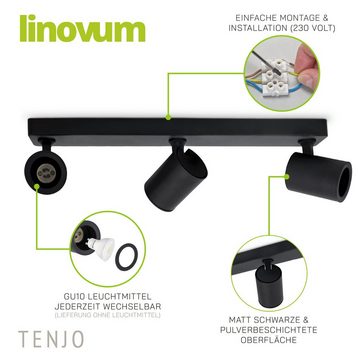linovum LED Aufbaustrahler TENJO Deckenstrahler 3 flammig schwarz Spots drehbar & schwenkbar, Leuchtmittel nicht inklusive, Leuchtmittel nicht inklusive