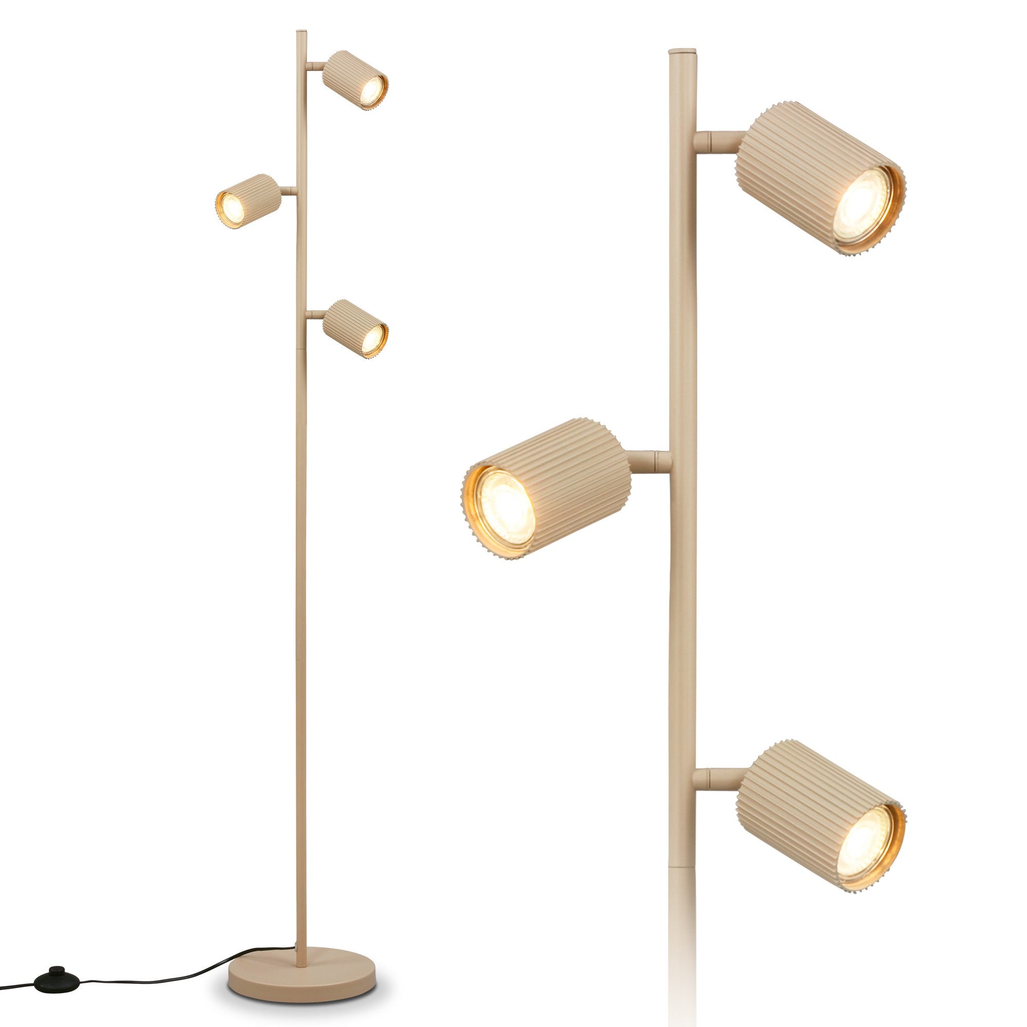 Briloner Leuchten LED Stehlampe Stehleuchte schwenkbar GU10 Riffle-Optik 3-flammig, ohne Leuchtmittel, Abhängig vom Leuchtmittel, 22x141 cm, Wohnzimmer, Schlafzimmer, Büro