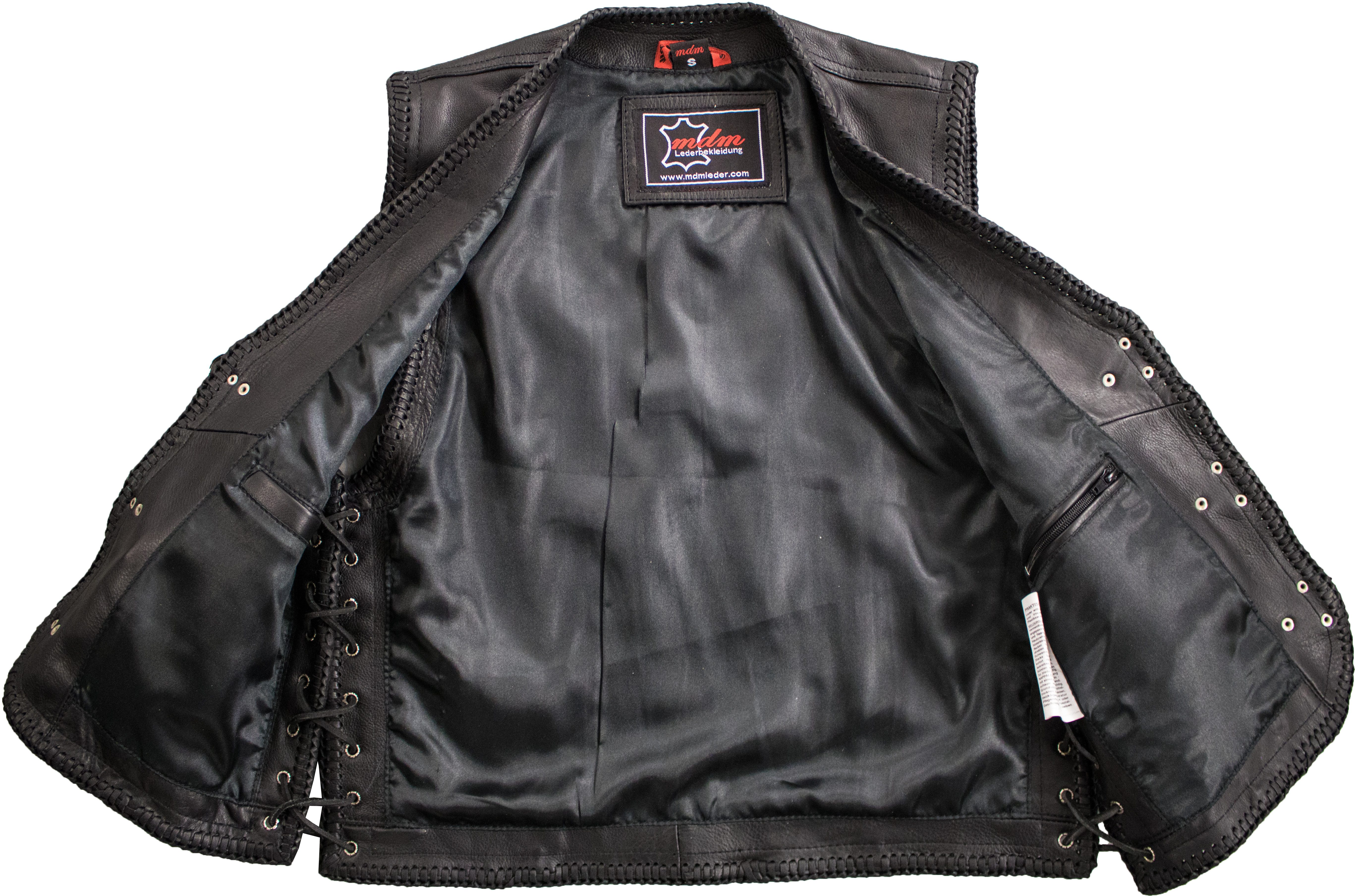 MDM Motorradweste Herren Lederweste Bikerweste Schwarz mit Flechtoptik und Schnürung (Einheit, Herren Lederweste Motorrad Kutte aus echtem Rindsleder) Ohne Mitt – Bild 4 von 5
