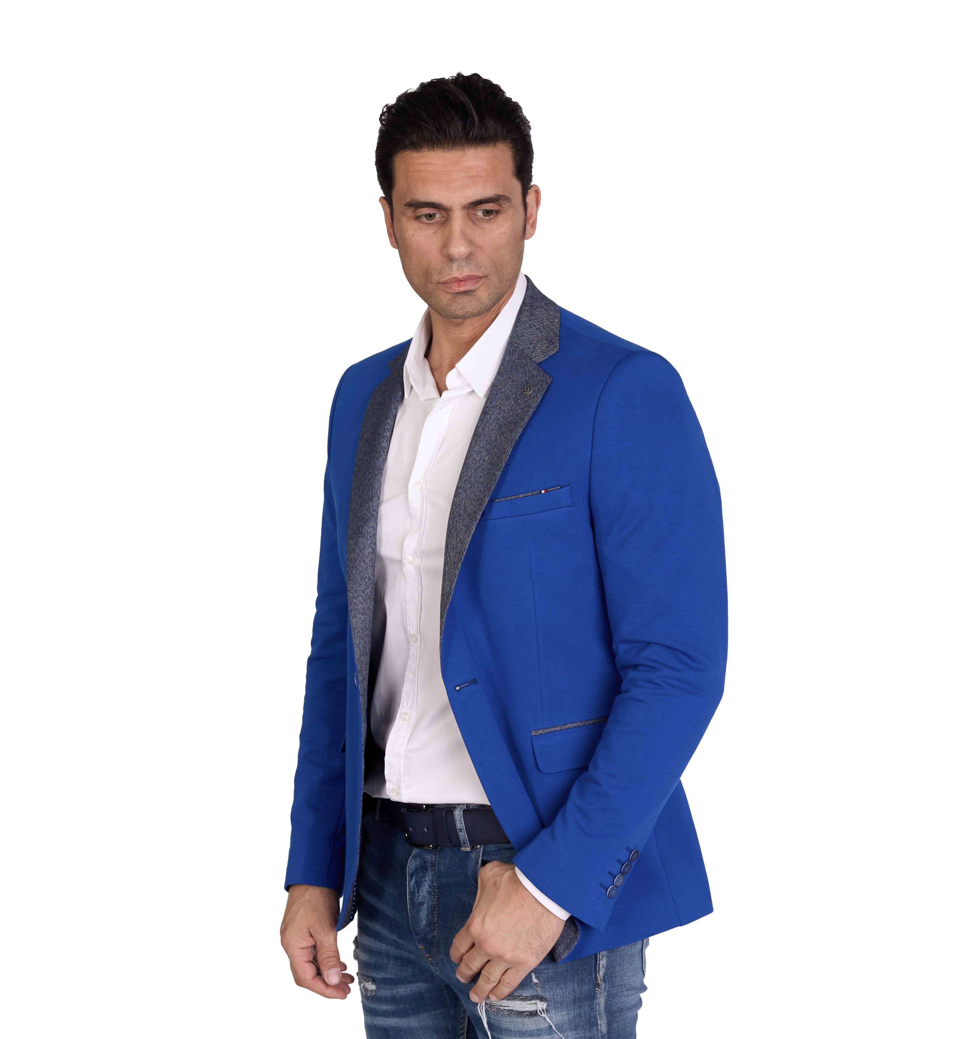 Denim Distriqt Jerseysakko in Slim Fit mit Stretch Royal Blau Gr. 46 entspr günstig online kaufen