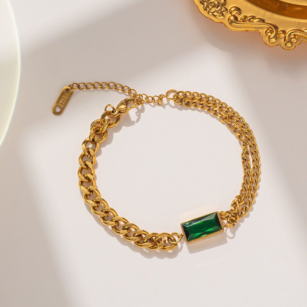 ENGELSINN Goldarmband ENGELSINN Armreif Armband Kettenarmband Gold mit grünem Stein (1-tlg), Bestseller inkl. Geschenkbox | Goldarmbänder