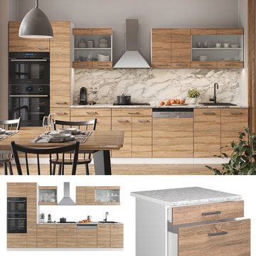 Livinity® Küchenzeile R-Line, Sonoma/Weiß, 350 cm mit Hochschrank, AP Anthrazit