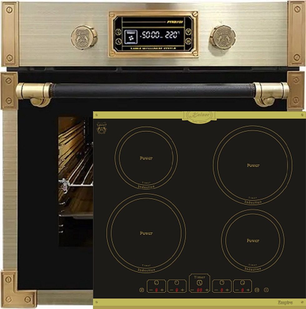 Kaiser Küchengeräte Backofen-Set Herd Set Autark Retro Einbau Backofen Elektro, 73 L mit Induktionskochfeld Autark 60 cm 4 Zonen mit Booster EH 6427 AD+KCT 6195 IEm, mit 1-fach-Teleskopauszug, Pyrolyse-Selbstreinigung