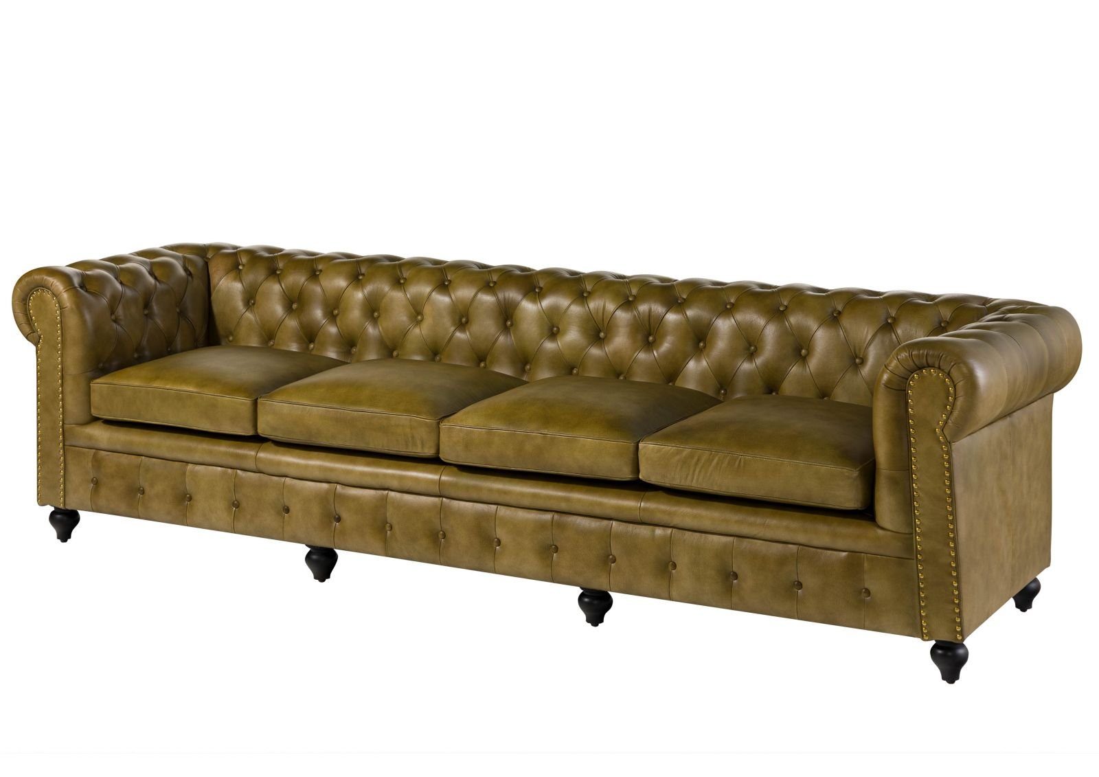 Massivmoebel24 Sofa CHESTERFIELD, Sofa 4-Sitzer Echtleder 274x82x75 grün CHESTERFIELD #304