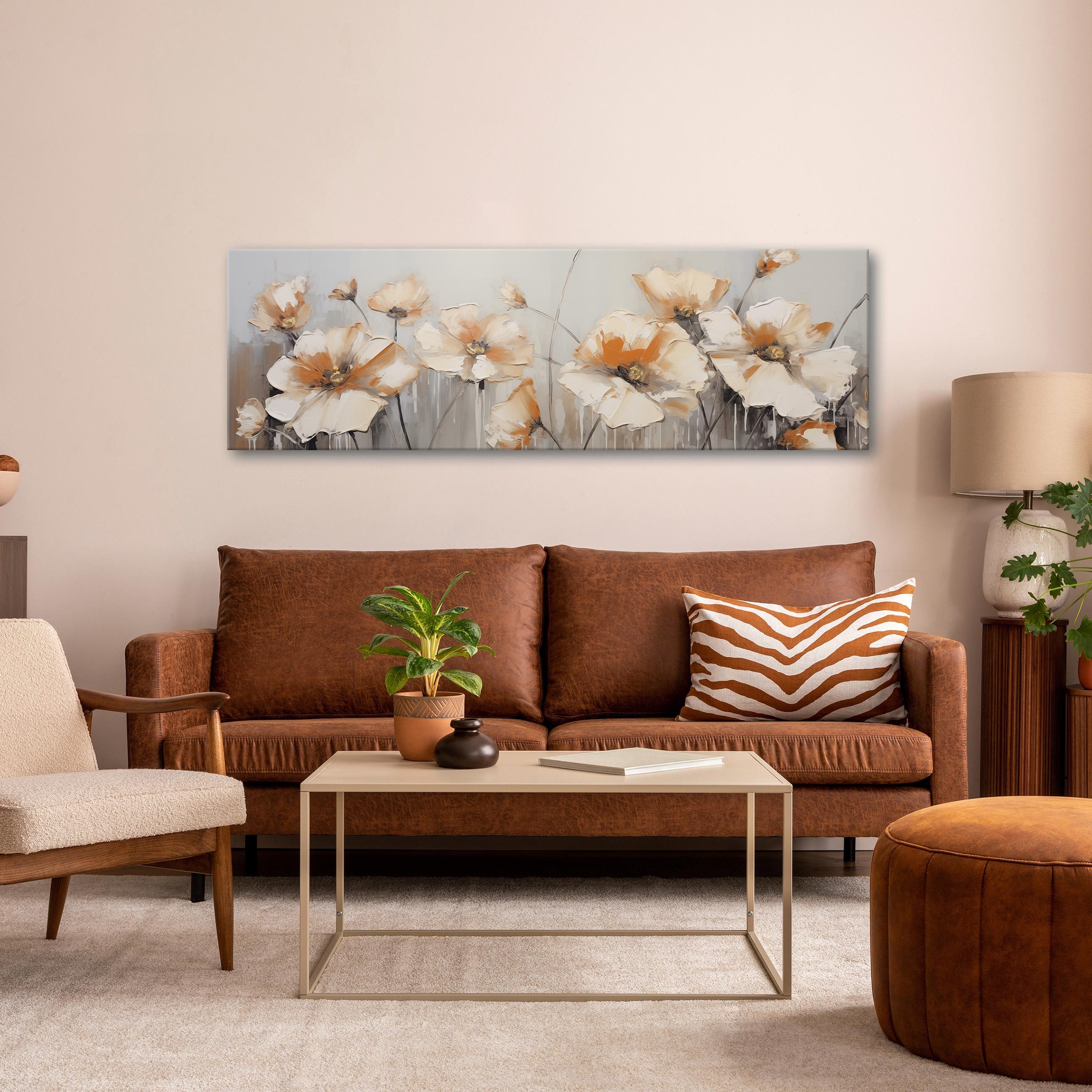 Wallarena Leinwandbild Blumen Beige Abstrakt Wandbilder XXL Wand Deko Moder günstig online kaufen