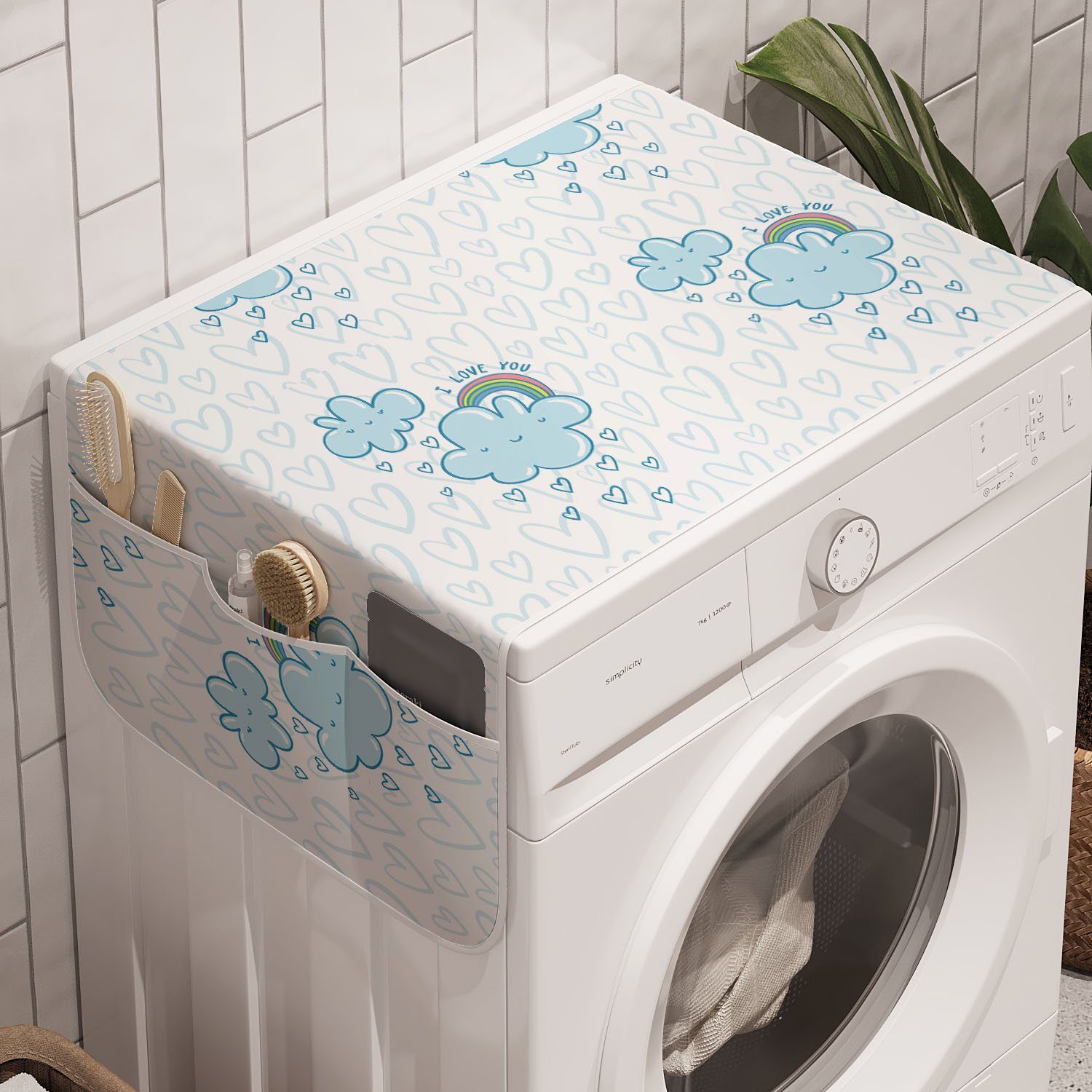 Abakuhaus Badorganizer Anti-Rutsch-Stoffabdeckung für Waschmaschine und Trockner, Ich liebe dich Blue Valentine Wolke