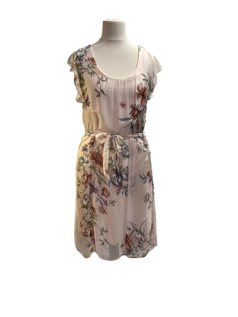 BZNA Sommerkleid Seidenkleid Sommer Herbst Kleid mit Blumen Muster Rosa