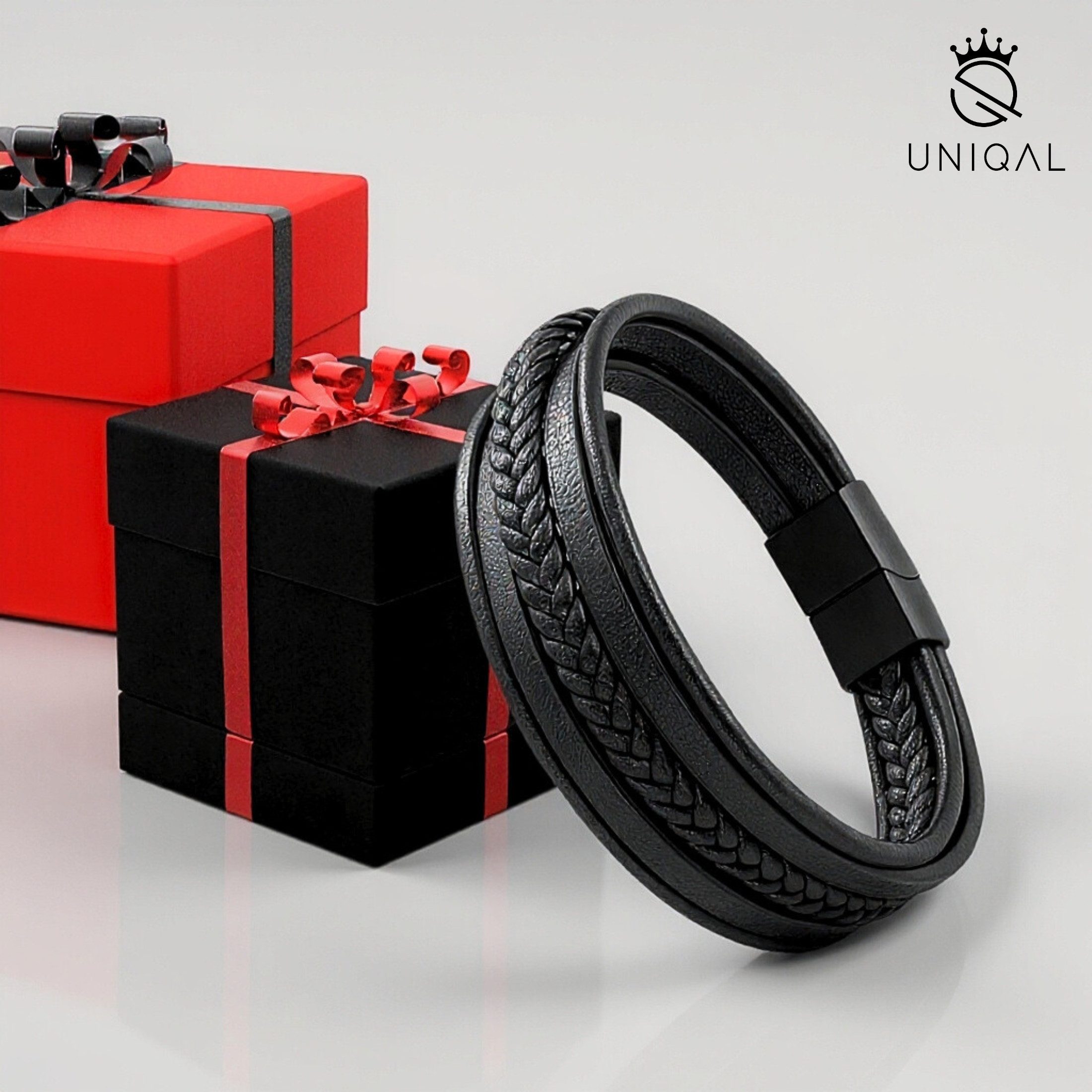 UNIQAL.de Lederarmband VORTEX EDITION – Echtleder, Edelstahl & sicherer Magnetverschluss (Maskuline Linienführung, glänzende Details und anpassbare Größe für jedes Handgelenk), handgefertigt in Deutschland