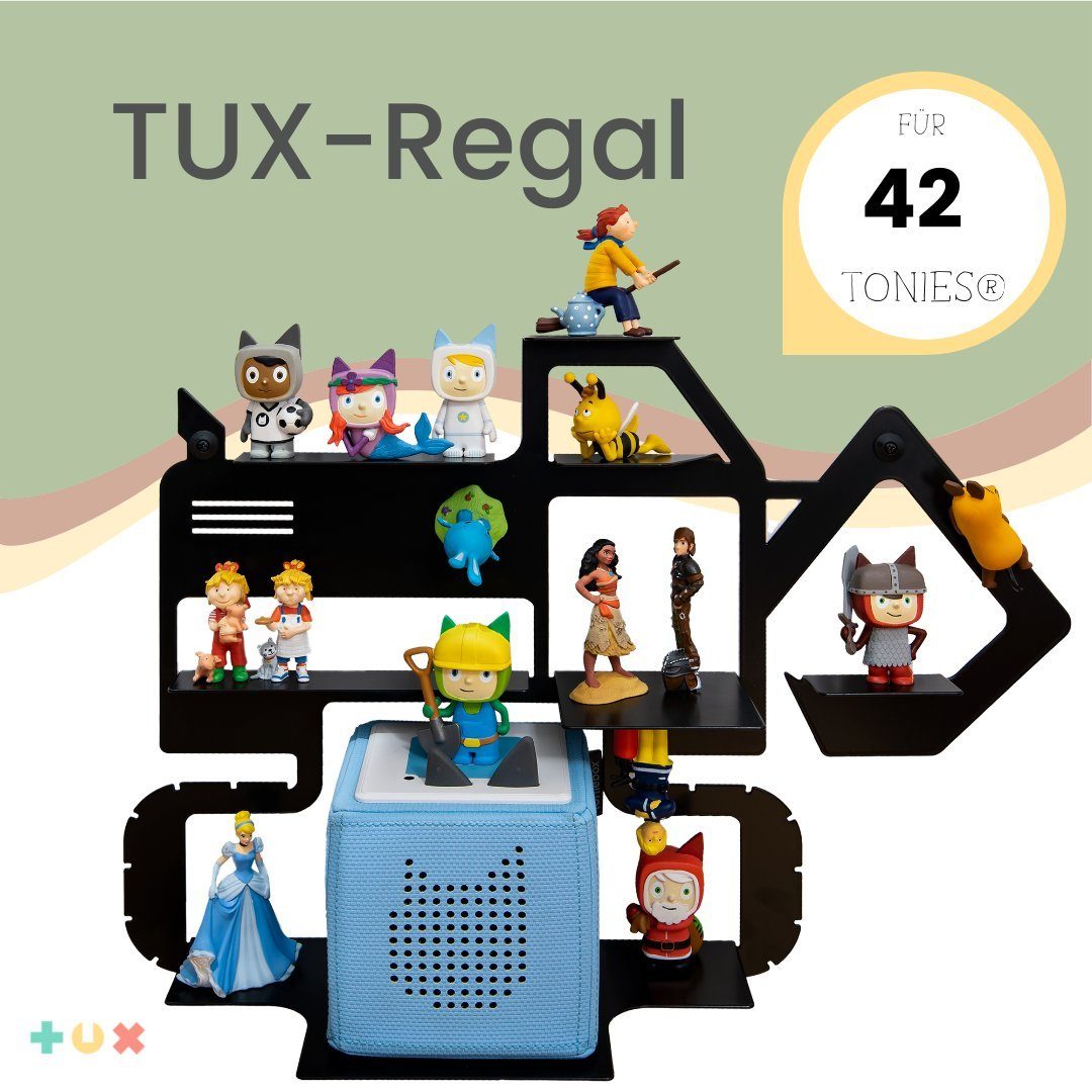 TUX Wandregal TUX-Regal passend für Toniebox und über 40 Tonies "Bagger", Komplett-Set 1-tlg., Made in Germany | Wandregale