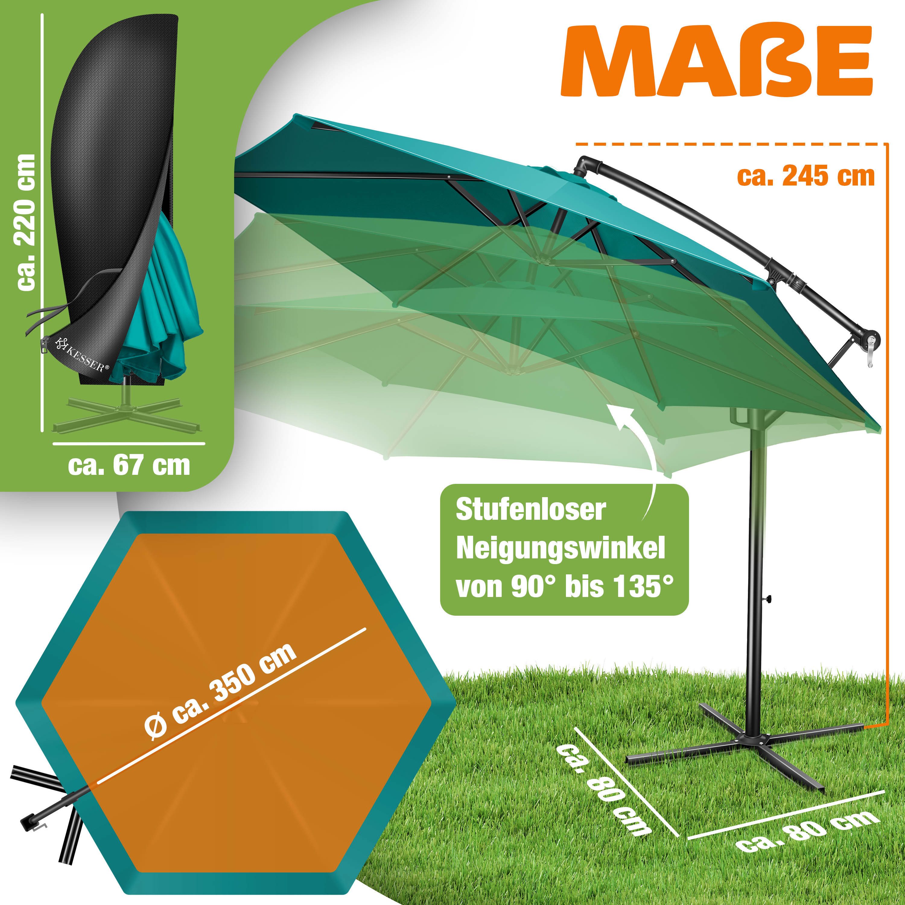 KESSER Ampelschirm, Alu Ampelschirm Sonnenschirm Abdeckung Ø300 cm Ø350 cm