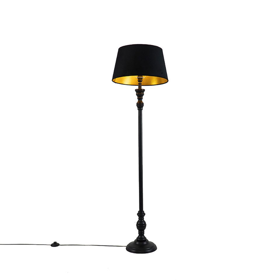 Qazqa Stehlampe Classico, Dimmbar, LED wechselbar, Extra-Warmweiß, QAZQA Stehlampe, e27, Schwarz, Holz, classic-antique