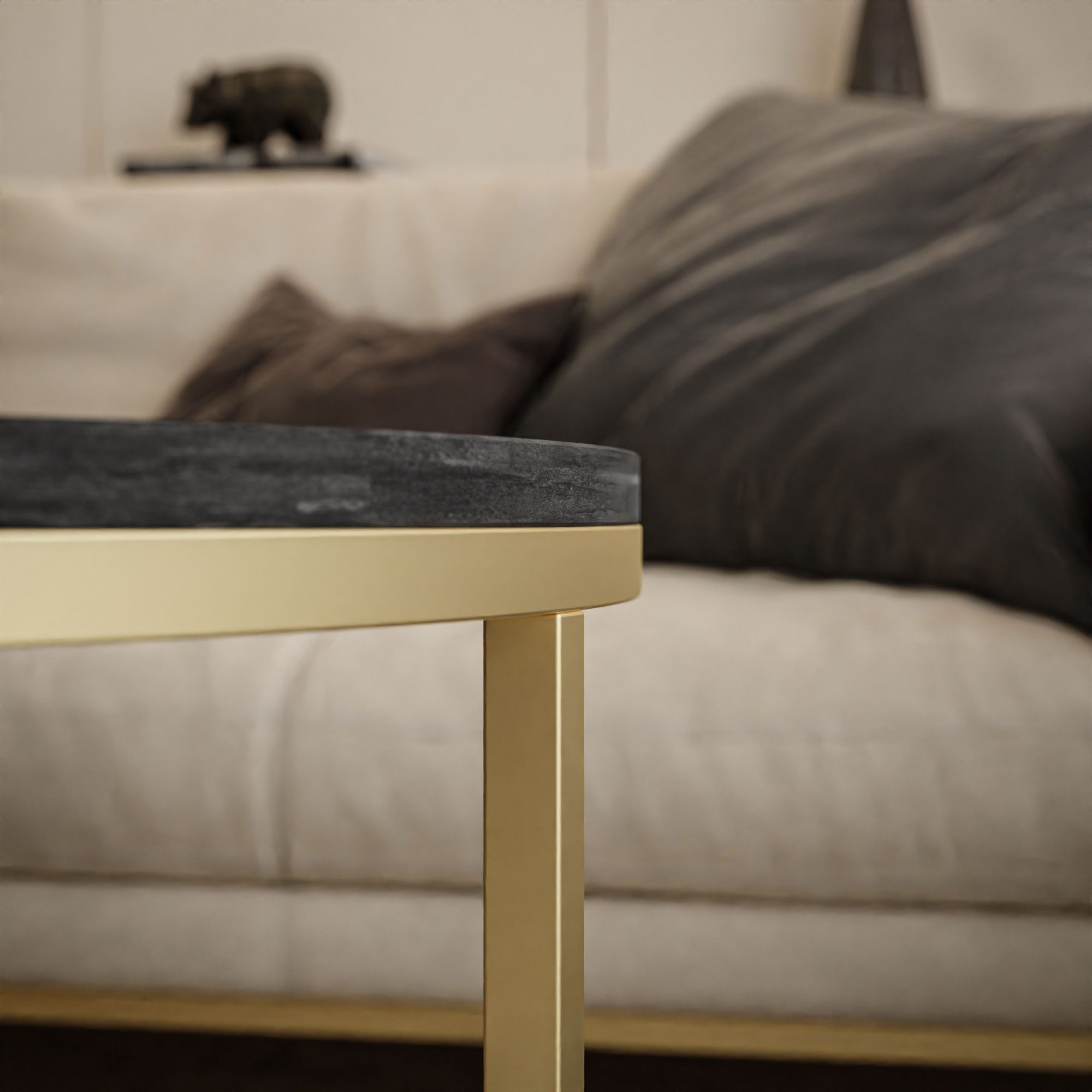 Lookway Couchtisch CIRI 2in1 Beton Optik und Gold Matt Gestell Runder Tisch (2er Set), Durchmesser: ⌀70 cm & ⌀50 cm und Durchmesser: ⌀80 cm & ⌀60 cm