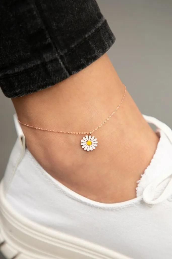 Einzelstück Fußkette mit Anhänger Fußkette Fußkettchen mit Anhänger 925 Sterling Silber GÄNSEBLÜMCHEN