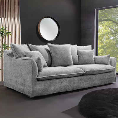 LebensWohnArt Sofa Hussensofa 3-Sitzer PARADISO 200cm Bouclé grau Federkern