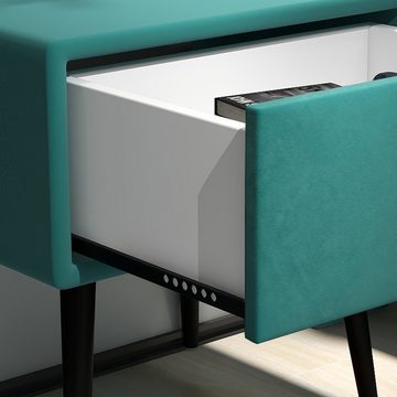 Flieks Nachttisch, Nachtkommode mit einer Schublade Samt Grün 45x35.5x47cm