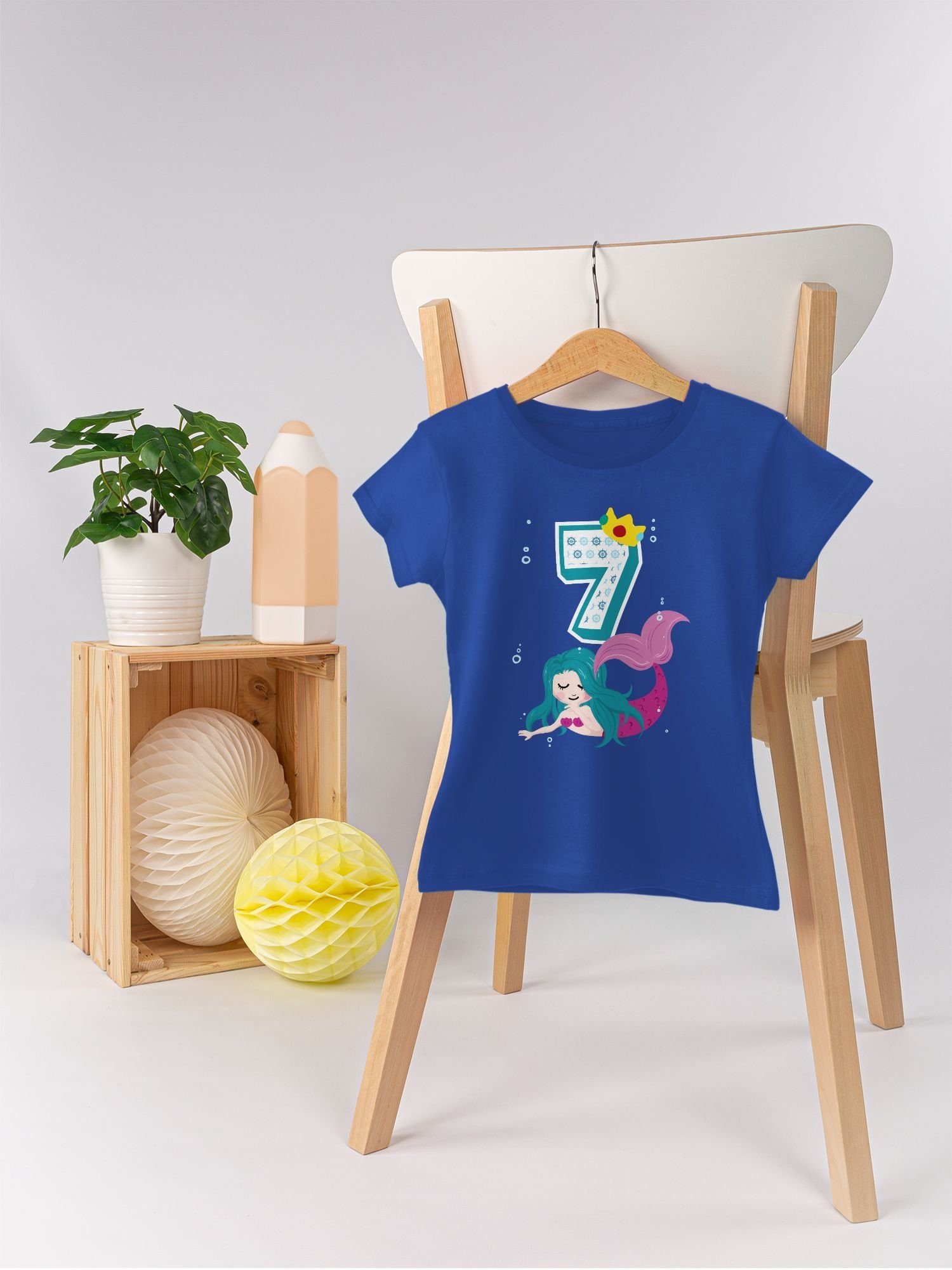 Shirtracer T-Shirt Meerjungfrau Siebter Royalblau Geburtstag 3 7