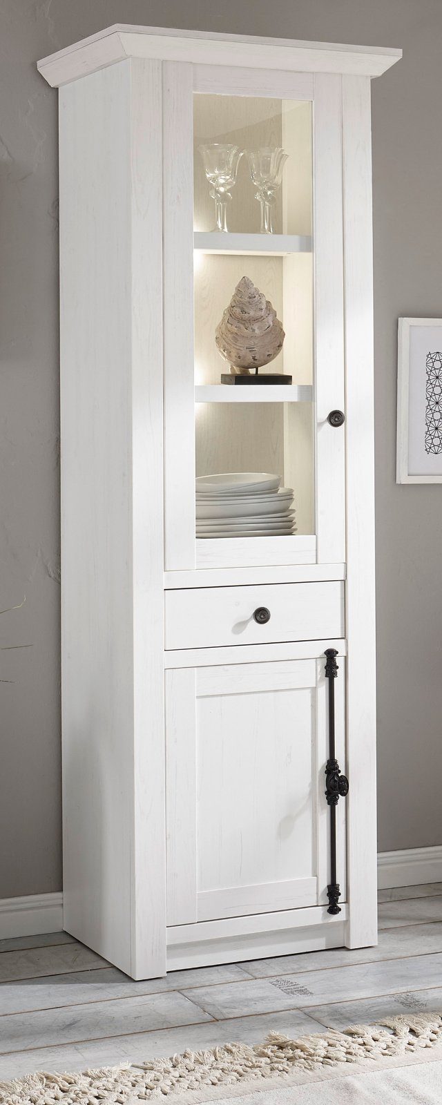 Furn.Design Standvitrine Hooge (Vitrinenschrank in Pinie weiß Landhaus, 63 günstig online kaufen
