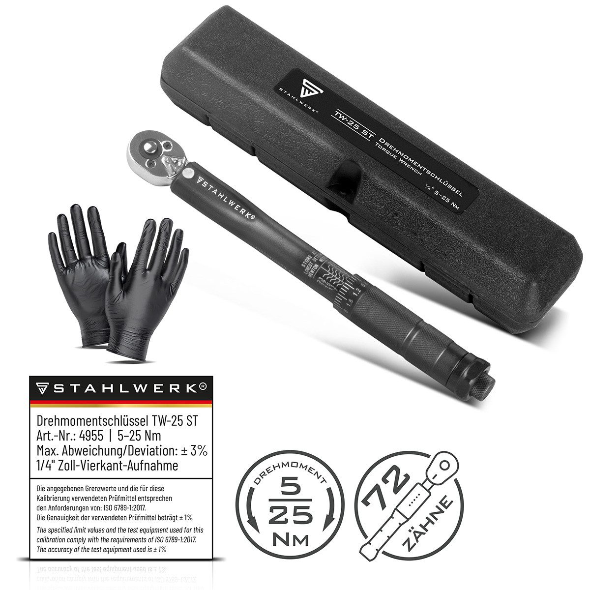 STAHLWERK Drehmomentschlüssel Drehmomentschlüssel TW-25 ST 5-25 Nm 1/4“ Zoll (Packung, 1 St), verchromt
