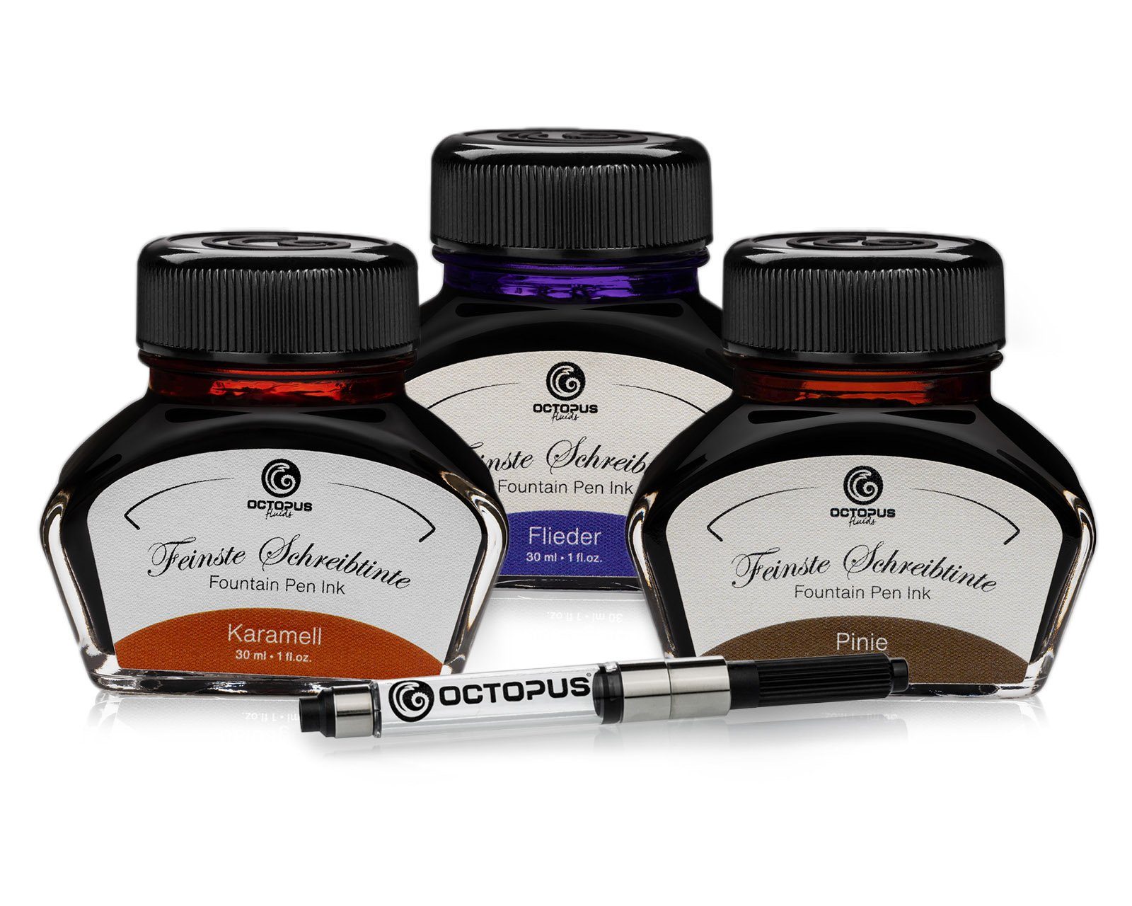 OCTOPUS Fluids 3 x 30 ml Octopus Schreibtinte mit Tinten-Konverter Tintenglas