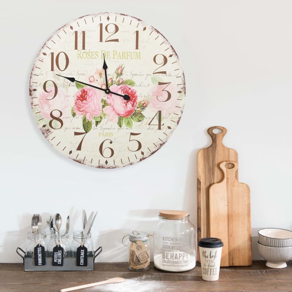 vidaXL Uhr 60 cm Vintage Wanduhr Blumen 60 cm