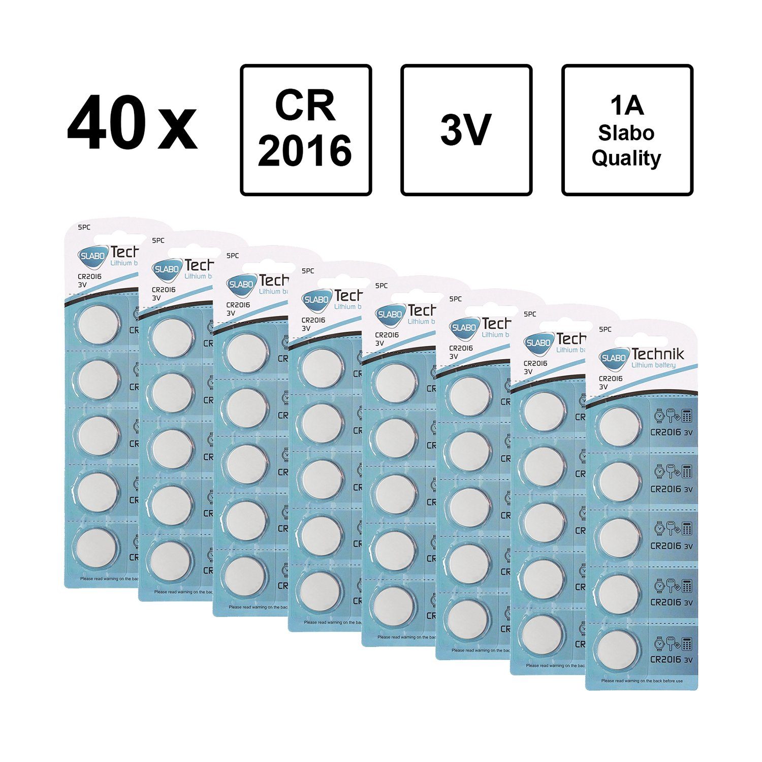 etc. Knopfzellen PREMIUM Lithium CR2016 - Li-Ion - 40er-Pack Taschenrechner für SLABO Knopfzellen 3.0V Taschenlampe, - Armbanduhr, Batterien Batterie
