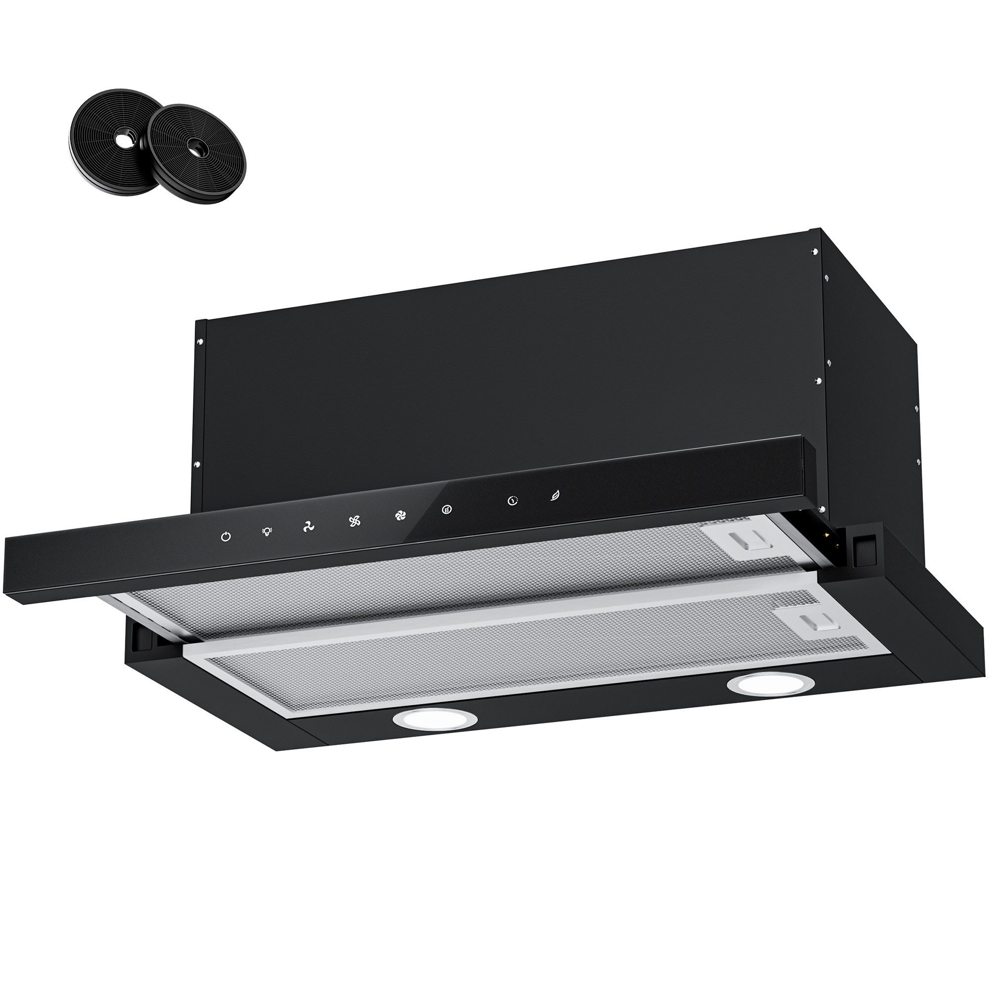 Levivo Flachschirmhaube A+++ Dunstabzugshaube 60cm Umluft & Abluft mit 750 m³/h Aktivkohlefiltern, Fettfiltern, LED-Beleuchtung