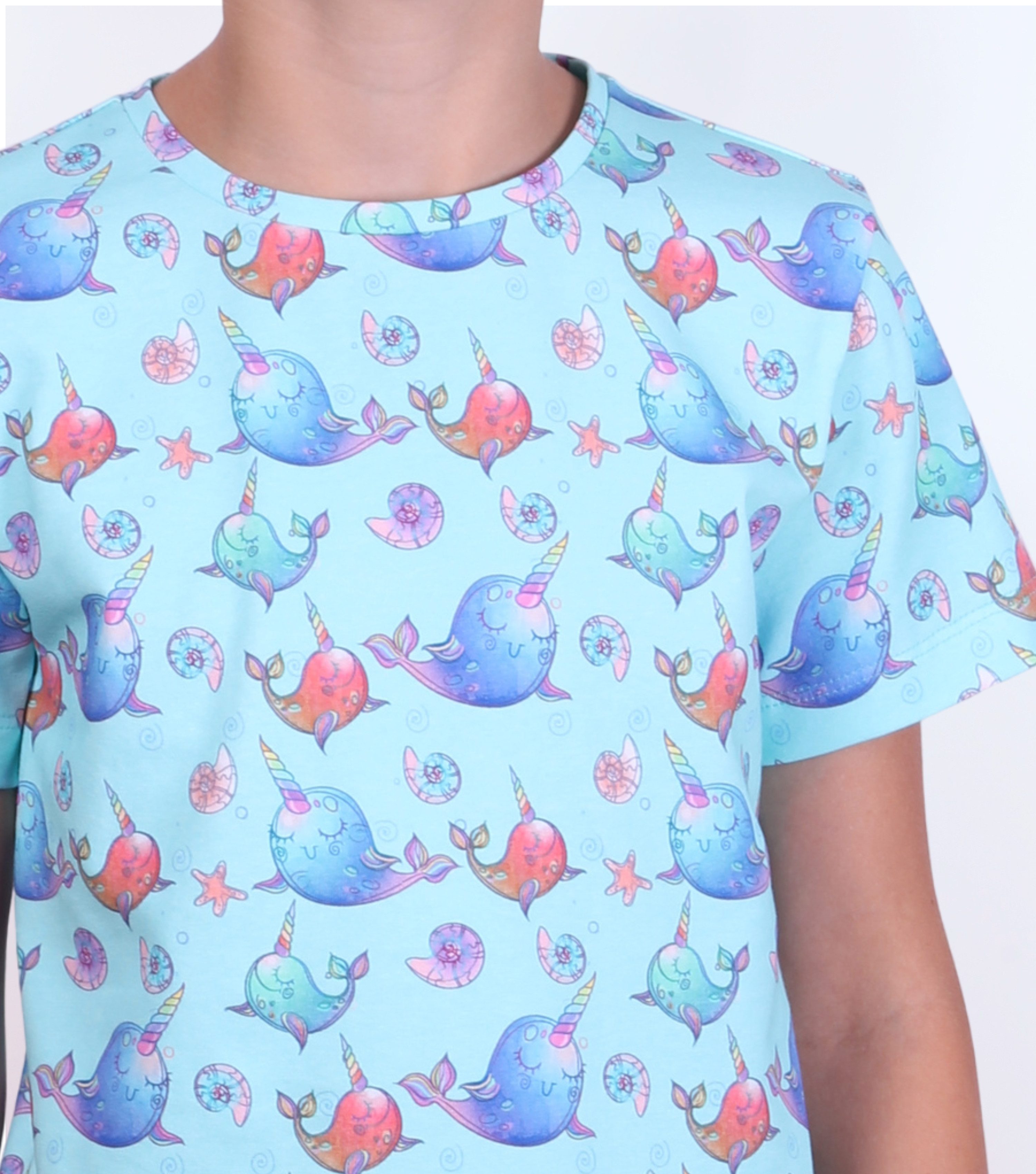 coolismo T-Shirt Mädchen Kurzarmshirt mit Einhornfisch-Druck in Türkis aus Baumwolle