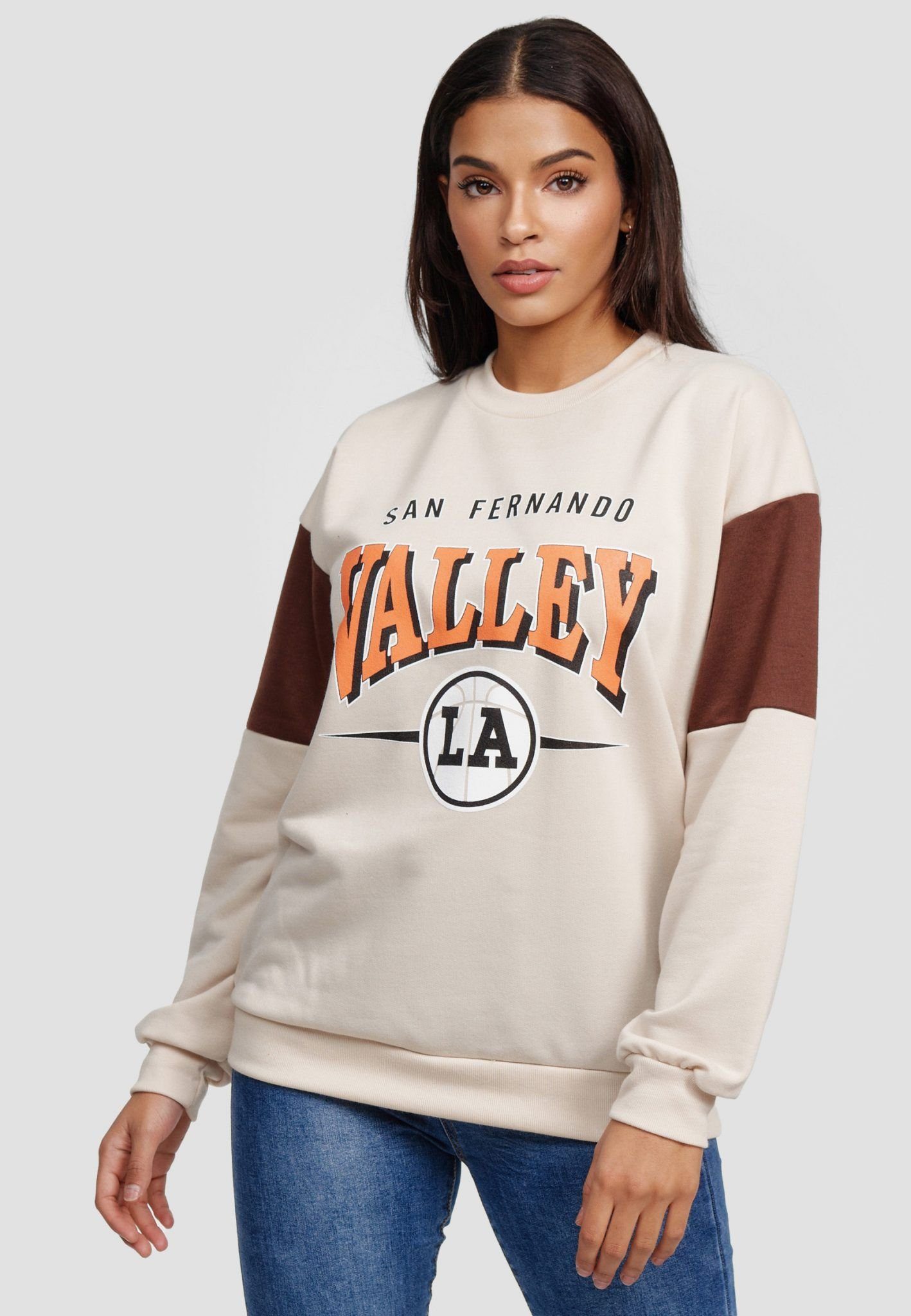 Worldclassca Sweatshirt Worldclassca Damen Mädchen Oversized Sweatshirt Lounge Homewear Sweater Shirt Bedruckt Schriftzug VALLEY College Uni Farben Freizeit Sport Langarmshirt Oberteil Pulli Pullover Blogger NEU S-L