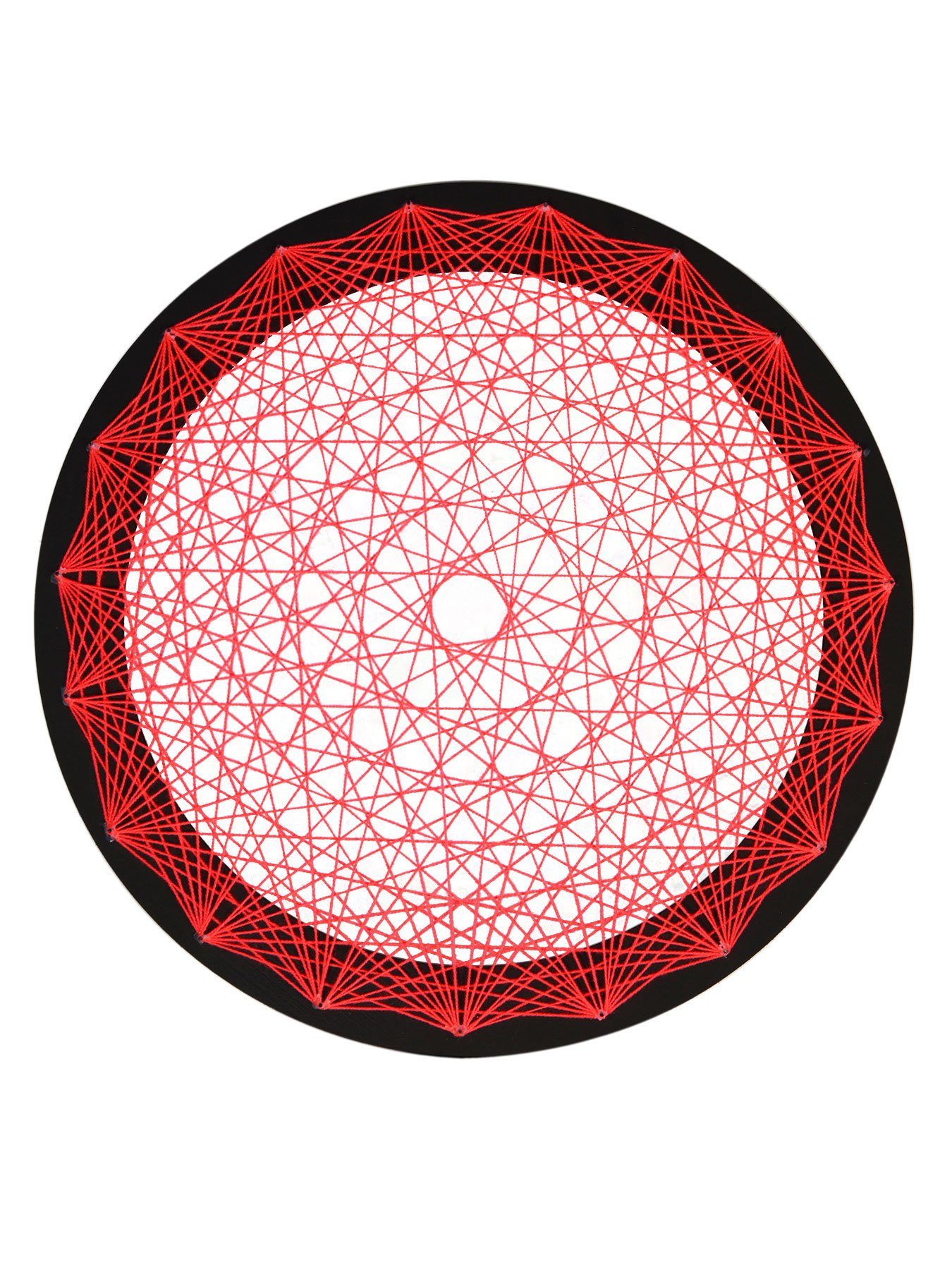 PSYWORK Dekoobjekt Schwarzlicht 2D StringArt Fadendeko "Neon Mandala Red", 50cm, UV-aktiv, leuchtet unter Schwarzlicht