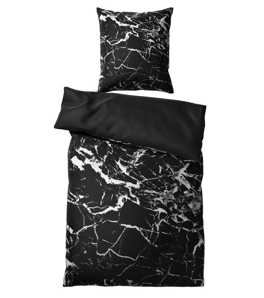 Sanilo Bettwäsche Marmor Schwarz 135x200 cm, Bettbezug und Kissenbezug, Baumwolle, 2 teilig
