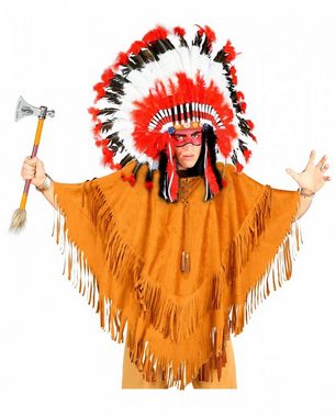 Horror-Shop Indianer-Kostüm Brauner Hippie Poncho mit Fransen in Wildleder Opt