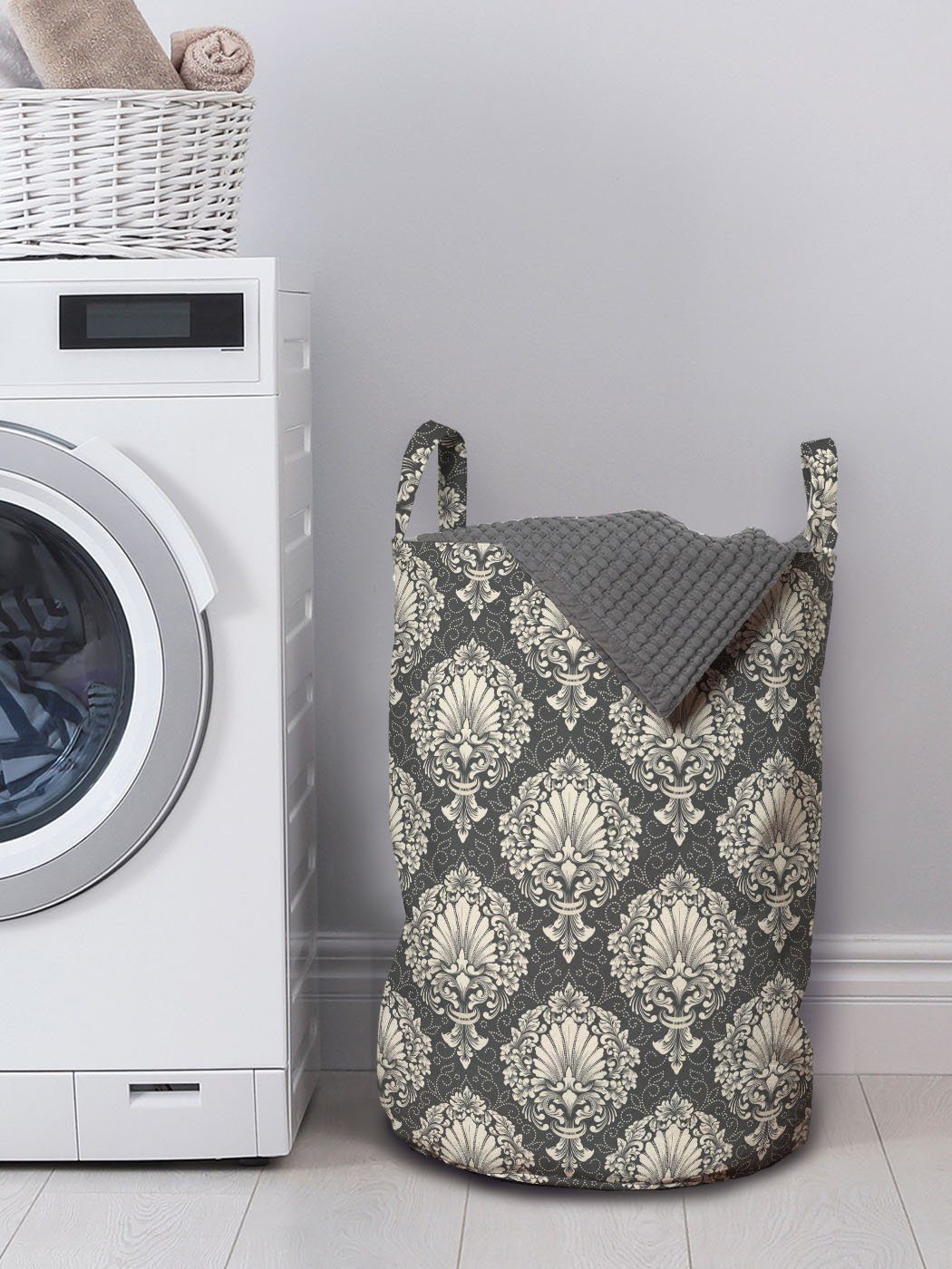 Abakuhaus Wäschesäckchen Wäschekorb mit Griffen Damast-Motive für Klassische Waschsalons, Kordelzugverschluss Jahrgang