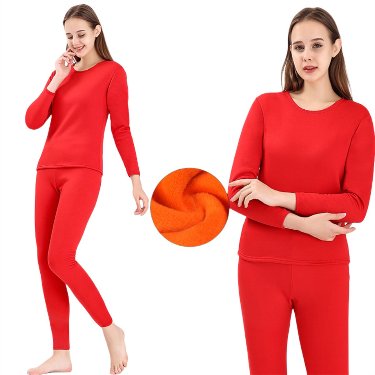 Damen selected für Rot Fleece-Thermo-Warmunterwäsche-Set carefully Doppellagiges Thermounterhemd