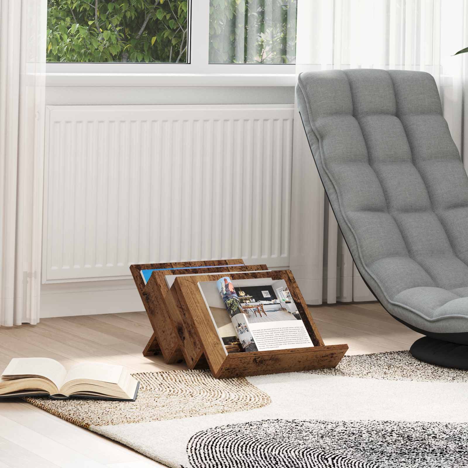 vidaXL Zeitungsständer Magazinregal mit Regal Altholz 53 x 40 x 28,5 cm Holzwerkstoff (1 St)