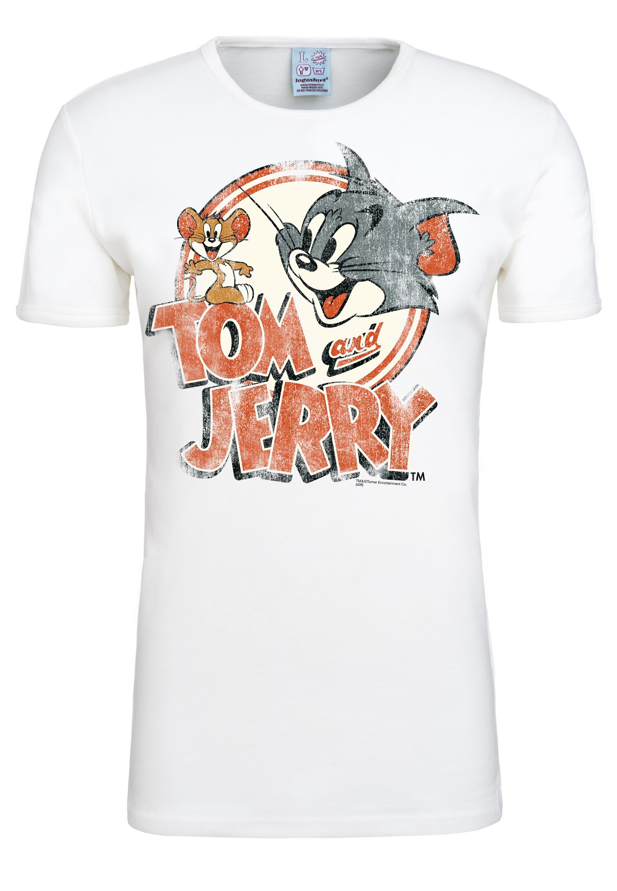 & Jerry-Logo altweiß mit Tom LOGOSHIRT T-Shirt Originaldesign lizenziertem