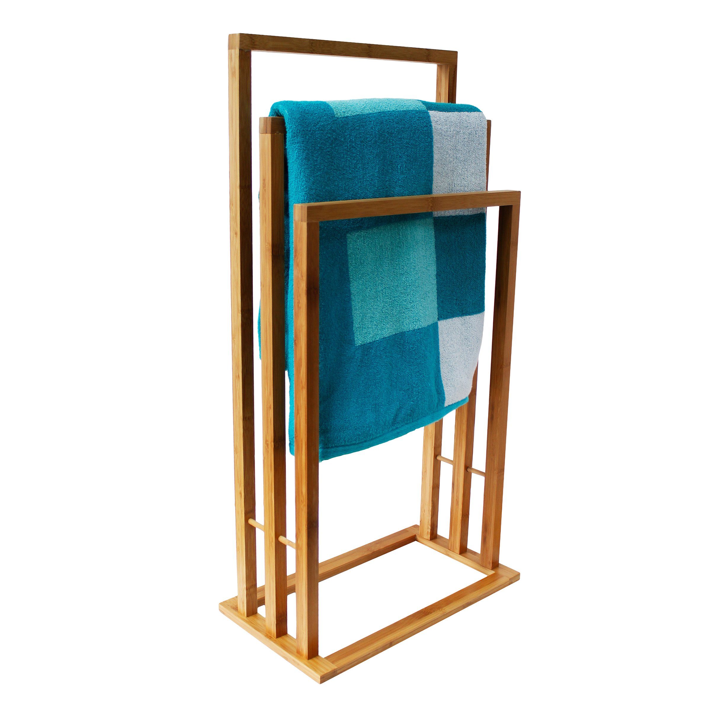 MSV Handtuchhalter Handtuchständer Bambus 3 Stangen, Handtuchtreppe aus natürlichem Bambus, 3 Stangen, 42 x 24 x 82 cm