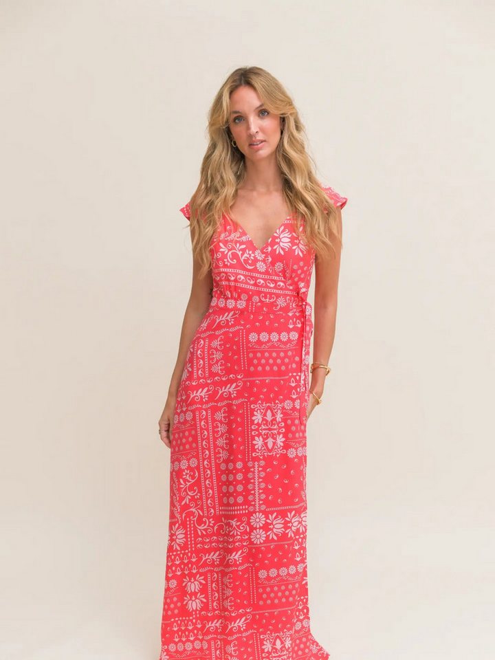 ANNIS Fashion & Accessoires Maxikleid "CORAL SUNSET" v. Jaase (1-tlg) Sommerliches Wickelkleid mit Rückenausschnitt, Viskose