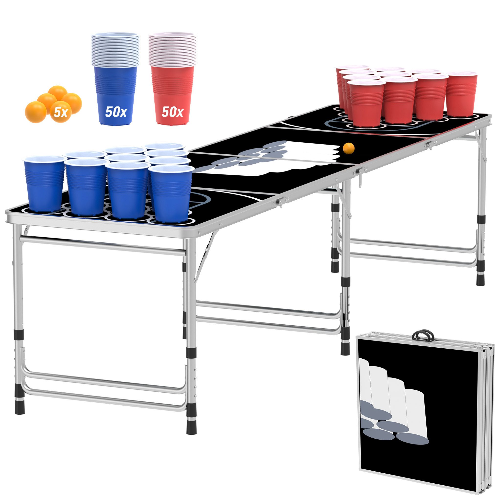 FIVMEN Spieltisch Beer Pong Tisch Set Klappbarer Bierpong-Tisch 100 Becher 5 Bälle, (1-tlg), Spiel-Set für den Sommer & Festival Partyspiele Trinkspiele
