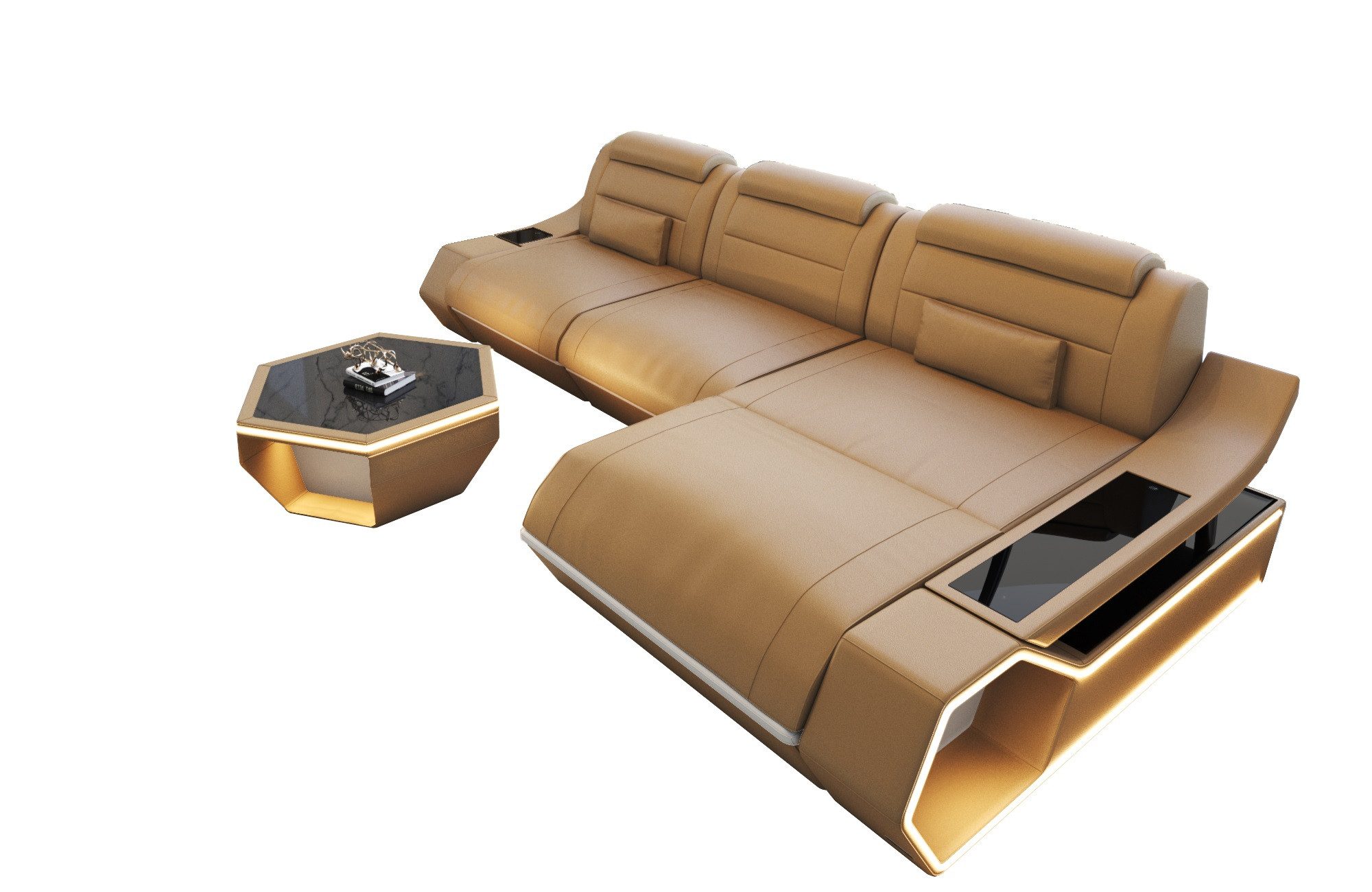 Sofa Dreams Ecksofa Leder Sofa Couch Toscano L Form Ledercouch, LED Beleuchtung