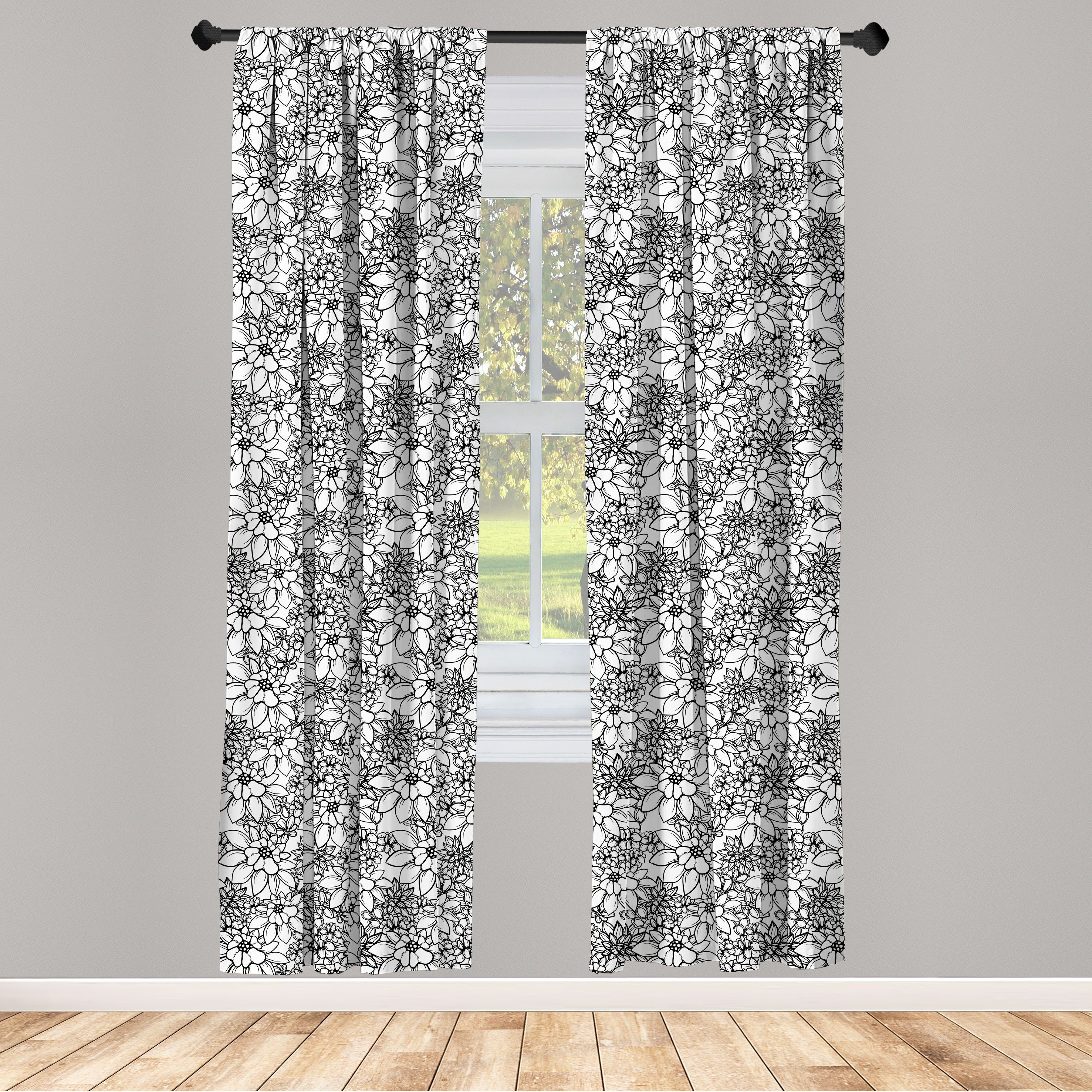 Gardine Vorhang für Wohnzimmer Schlafzimmer Dekor, Abakuhaus, Microfaser, Blumenweinlese monotone Graphical