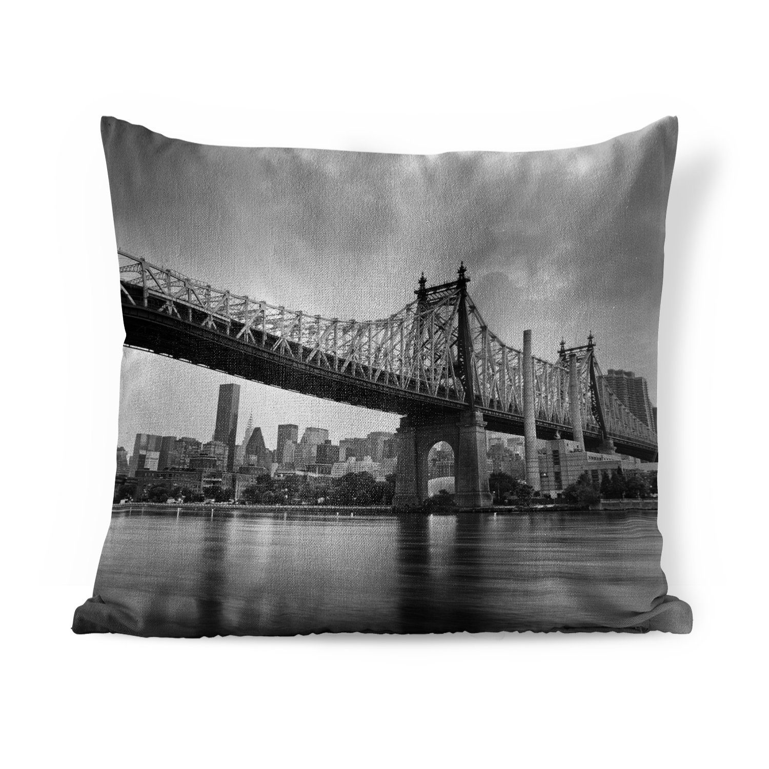 mit Schlafzimmer, Sofakissen Bridge MuchoWow Queensboro Zierkissen für schwarz Deko, weiß, Wohzimmer, und Dekokissen Füllung