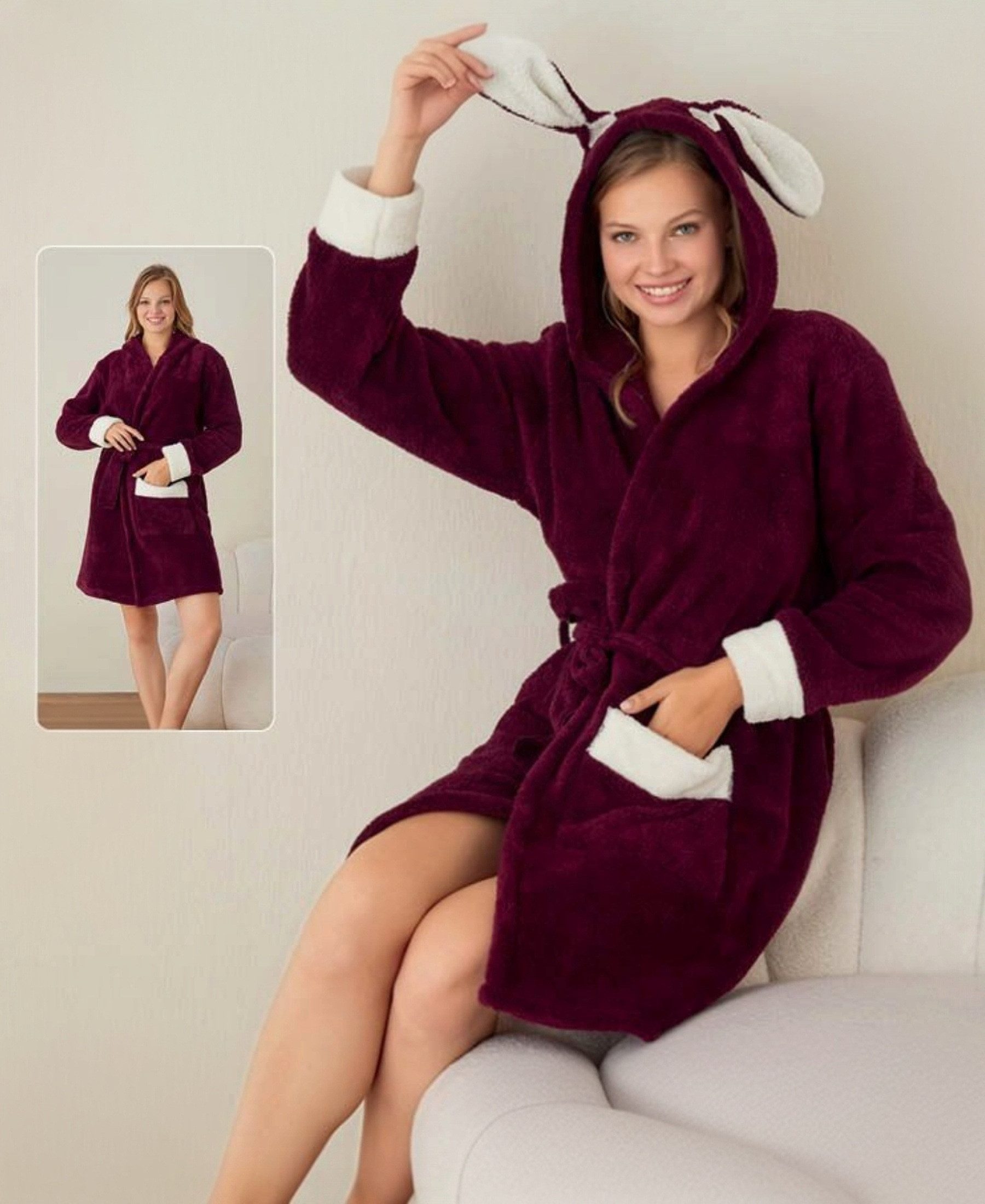 fashionshowcase Bademantel Damen mit Kapuze Flauschig günstig online kaufen
