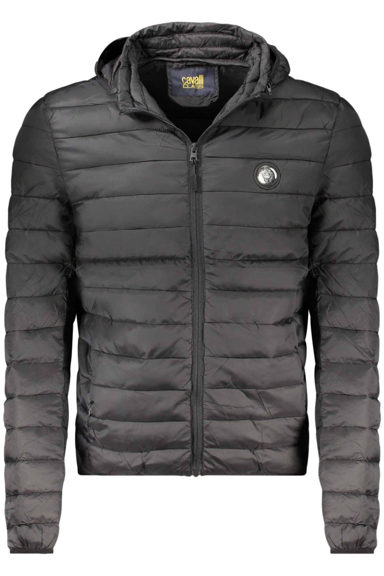 Cavalli Class Outdoorjacke Elegante Herrenjacke: Schwarz, 100g, Kapuze, 4 Taschen, Reißverschlus
