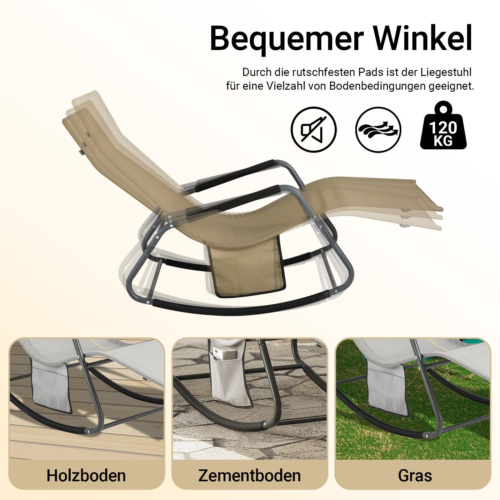 SoBuy Gartenliege OGS47, Schaukelstuhl mit Seitentasche, Relaxliege Liegestuhl Gärten, Schaukelliege Sonnenliege Gartenliege Schwungliege für Gärten Balkone