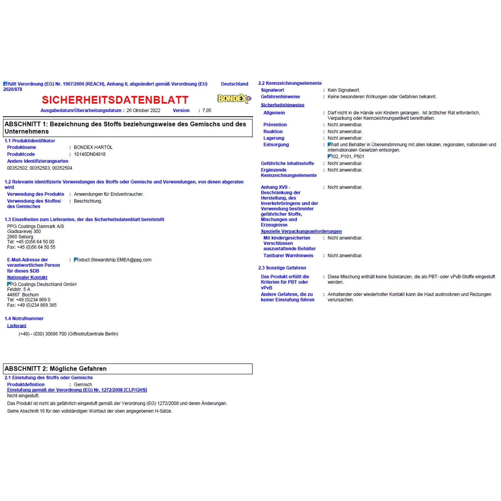 Bondex Hartholzöl Hartöl - 2.5 Ltr