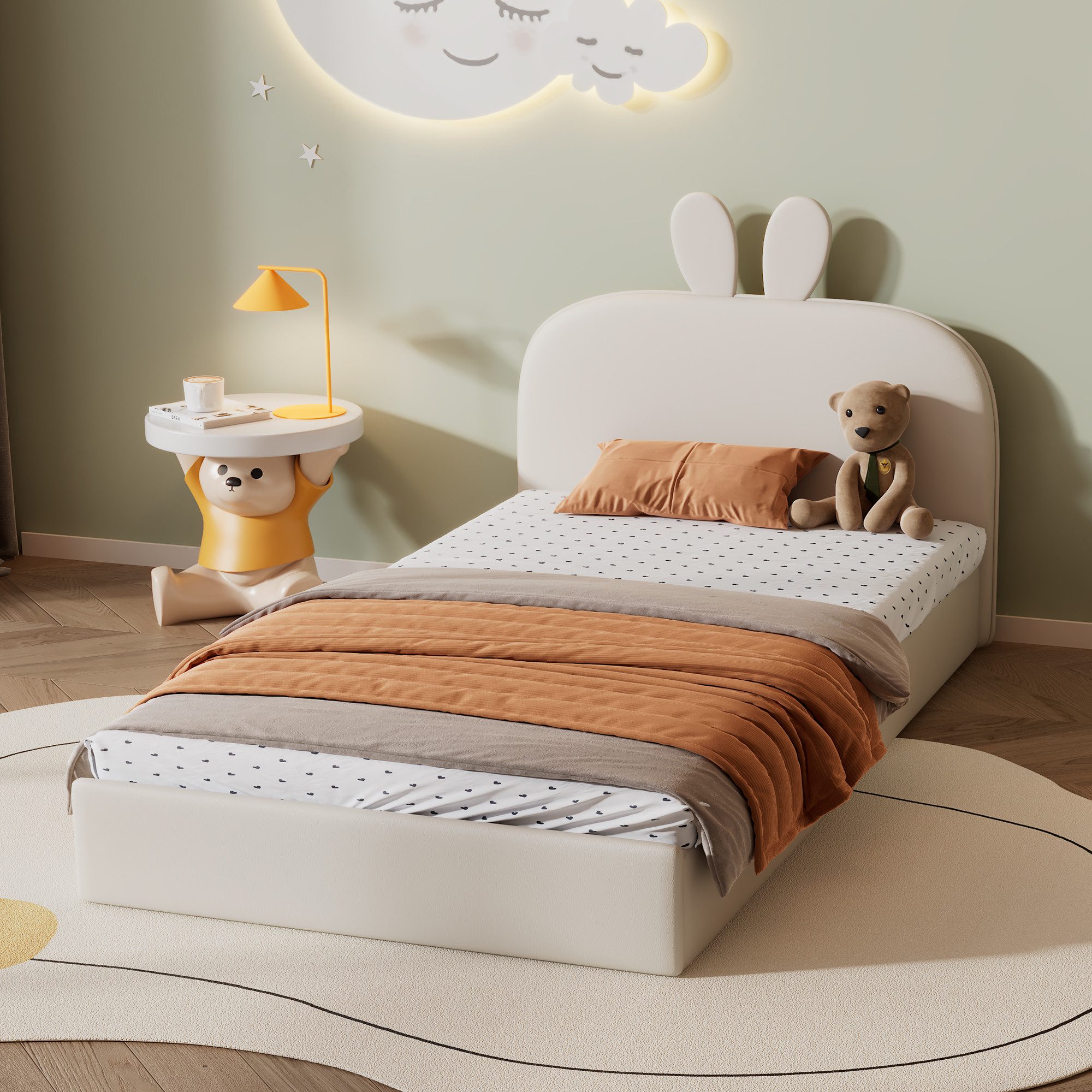 Kinderbett Polsterbett Einzelbett Tagesbett Gästebett mit Kaninchen Kopfteil