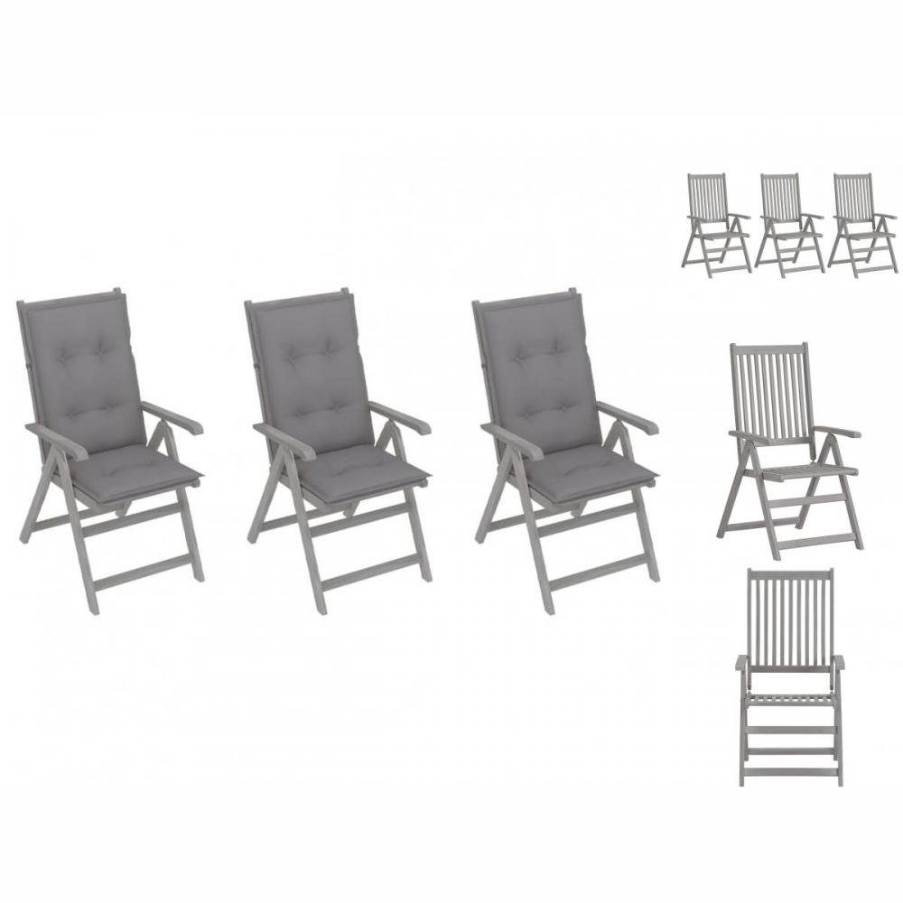 vidaXL Gartenstuhl Verstellbare Gartenstühle 3 Stk mit Auflagen Massivholz Akazie Holz