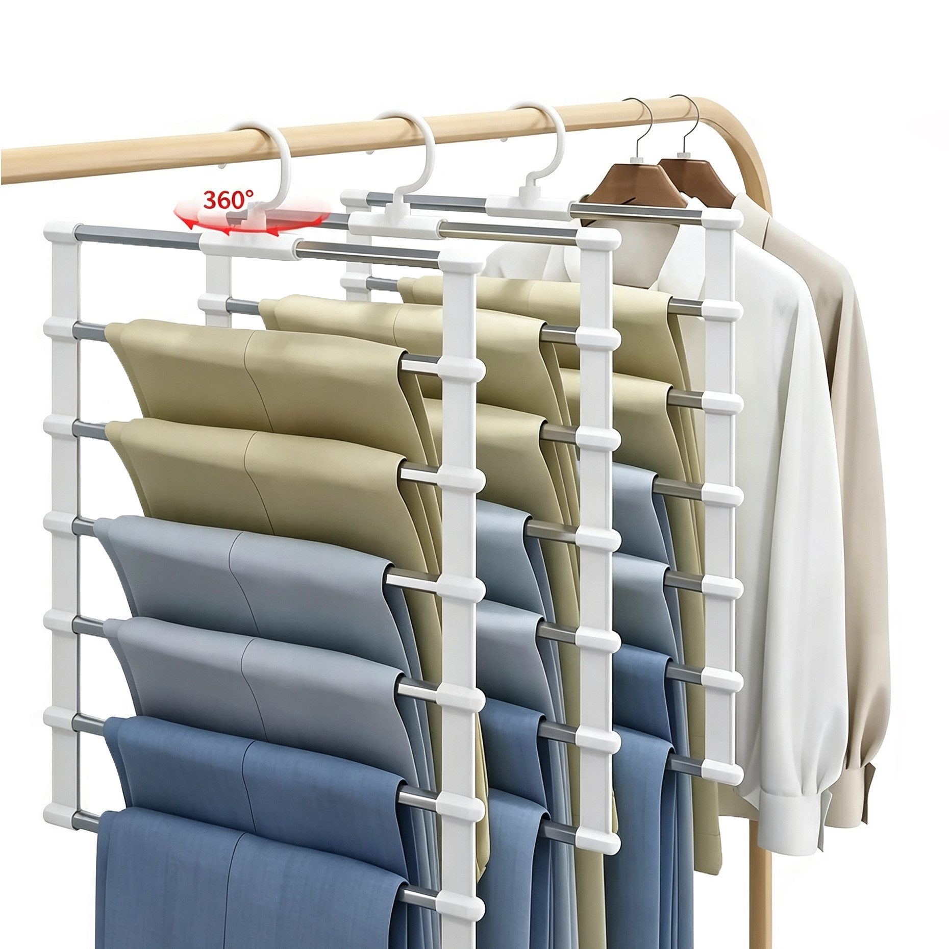 Diwzbyn Kleiderbügel Mehrlagiger faltbarer Kleiderbügel aus Edelstahl, (2-tlg), Kleiderschrank-Organizer, geeignet für Hosen, Röcke und Schals
