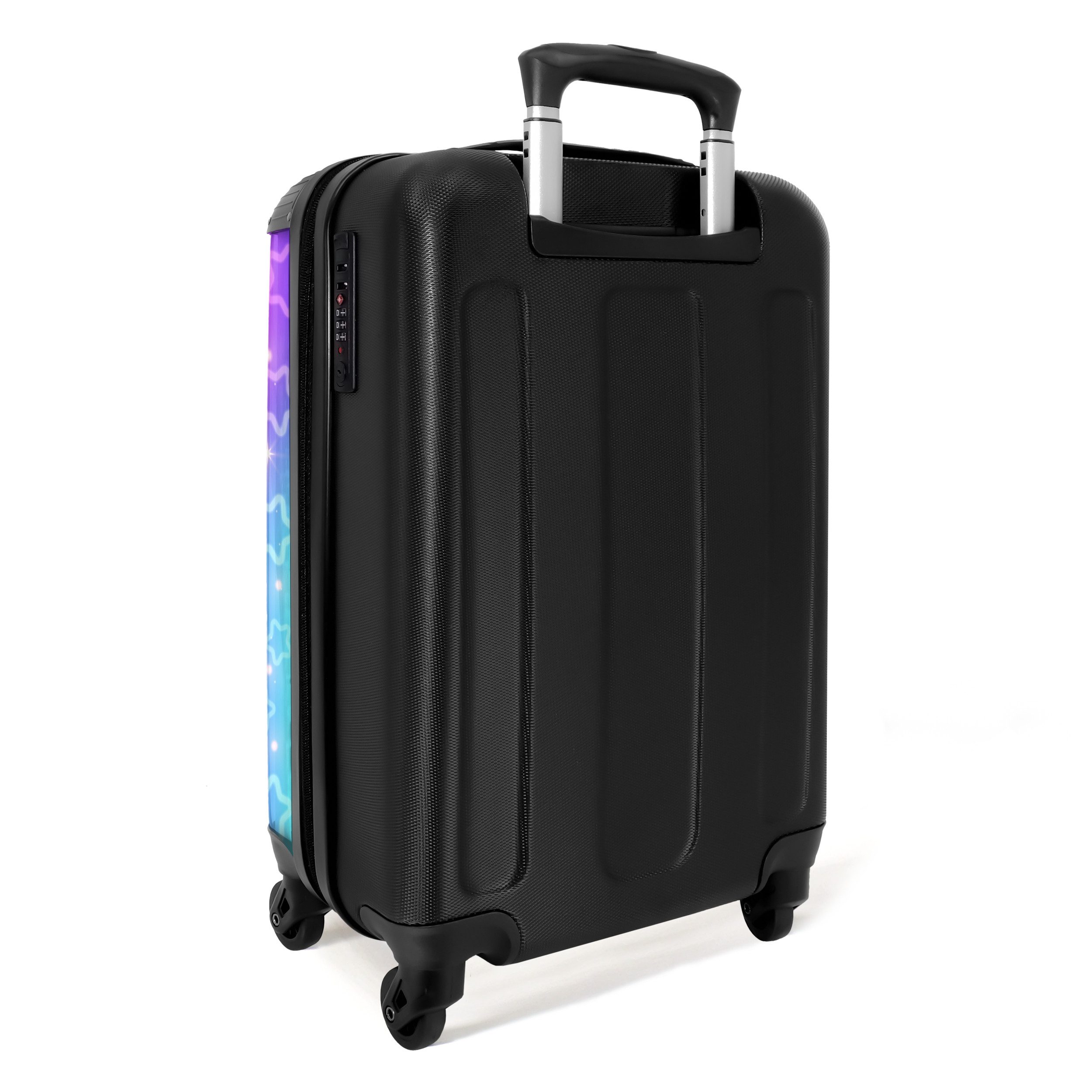 NoBoringSuitcases.com© Kinderkoffer Funkelnde Sterne auf buntem Hintergrund 55x35x20cm, 4 Rollen, Reisetasche mit Rollen, Koffer Handgepäck Flugzeug