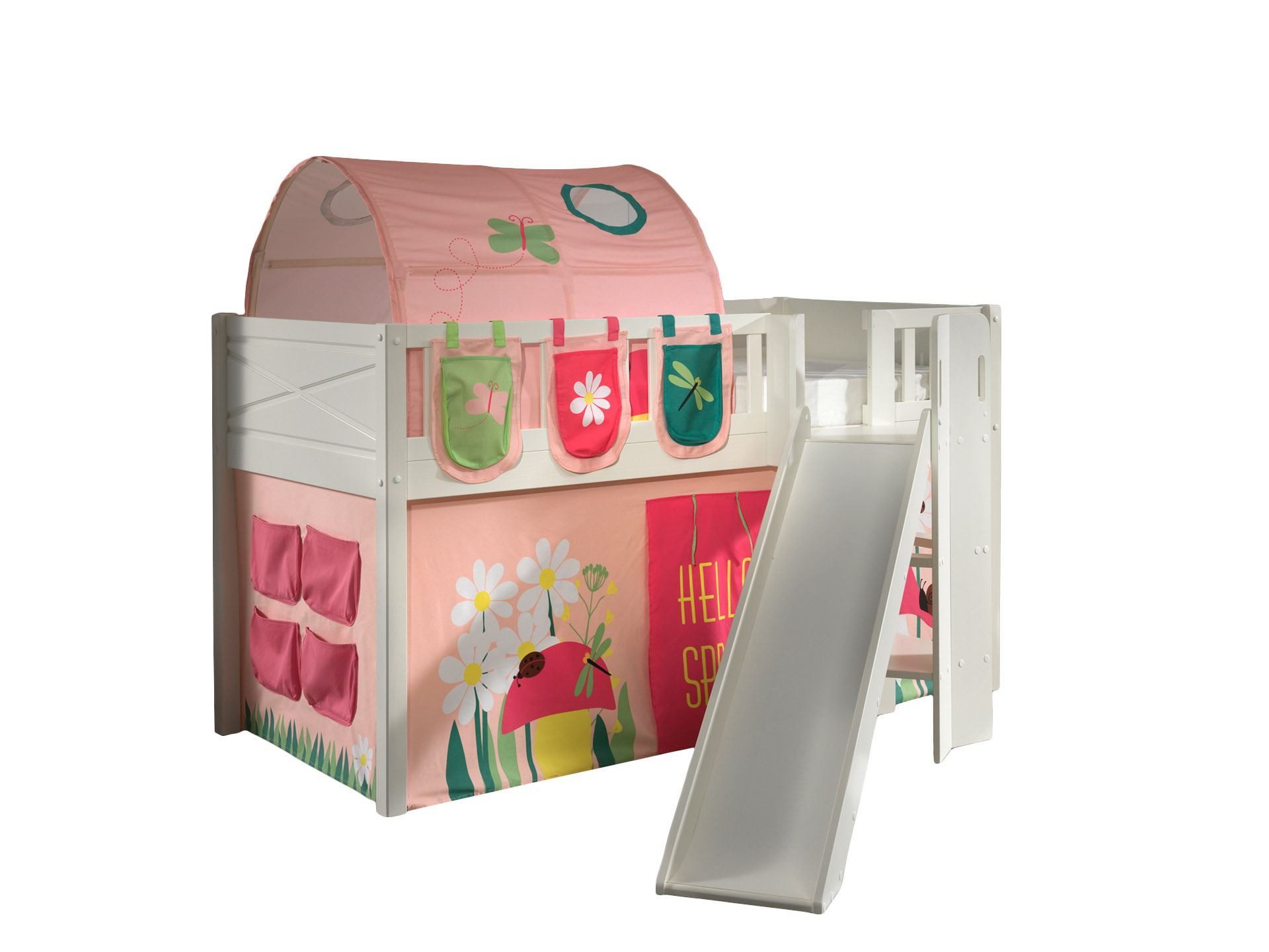 58 aufm Kessel Bettgestell Spielbett mit Rutsche Karyl 208x204x114 Kinderbett Massivholz Spring (inkl. Versand, Lieferung bis Verwendungsstelle), Liegefläche 90 x 200, Rutsche im 33° Winkel, Rolllattenrost, Textilset